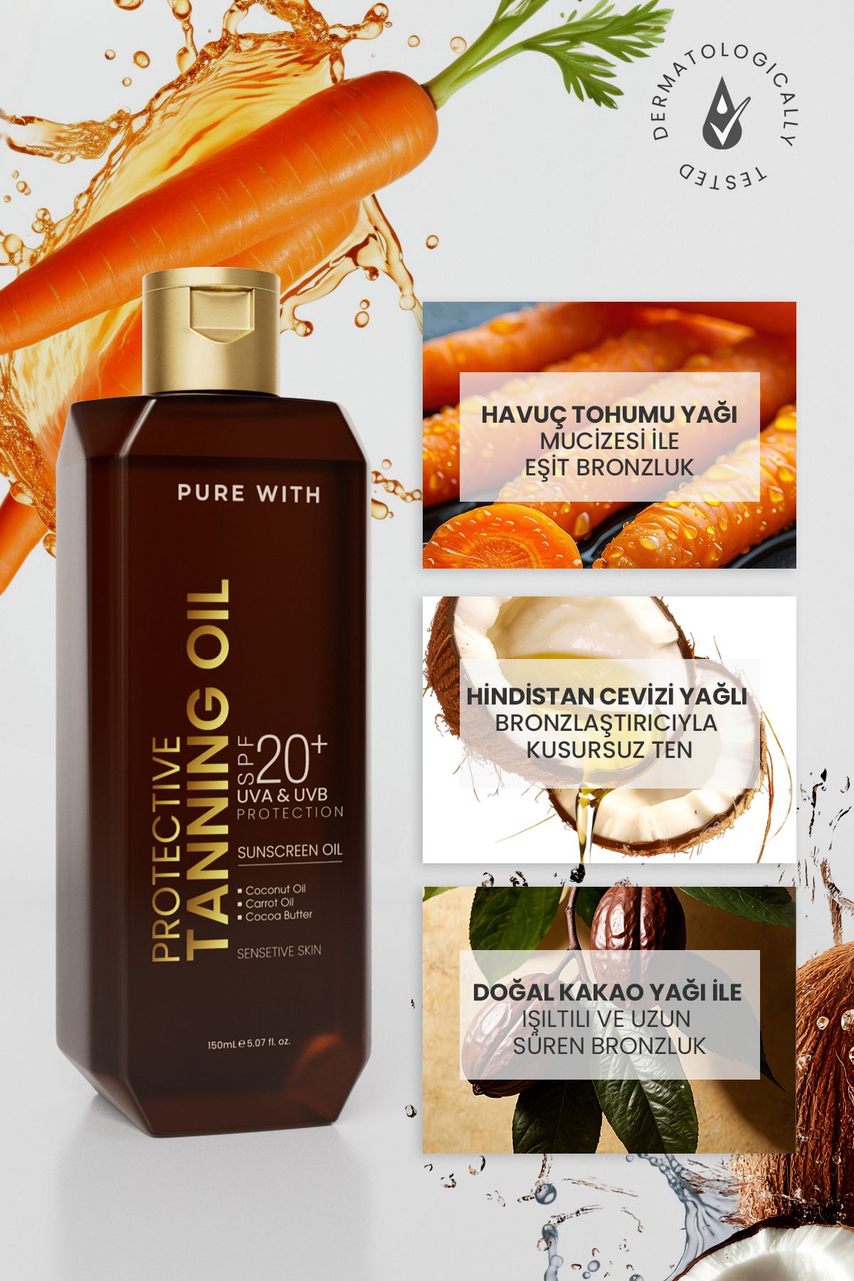 Purewith SPF+20 Korumalı Bronzlaştırıcı Yağ