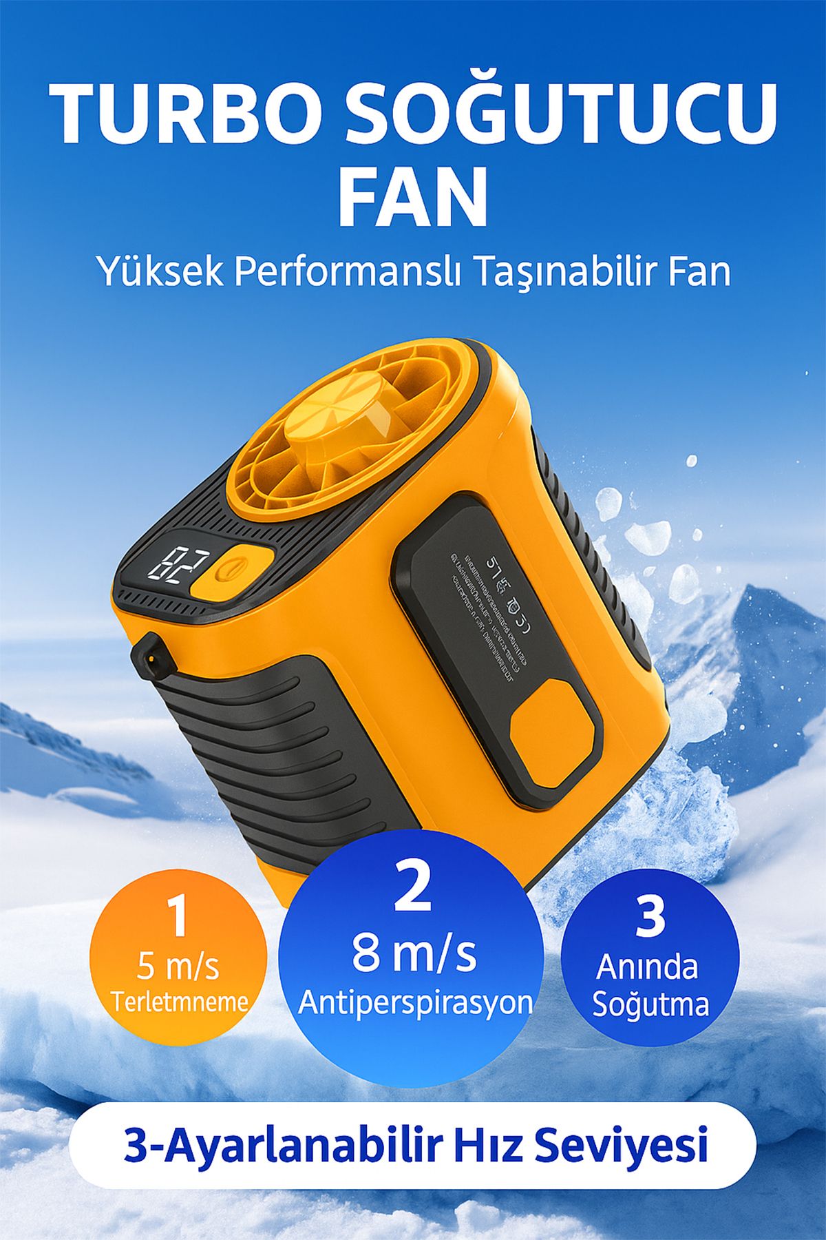 TECHNOMEN Turbo Soğutucu Mini Fan Lambalı Şarjlı 3 Kademeli Hız Yüksek Performanslı Taşınabilir Klima Fanı