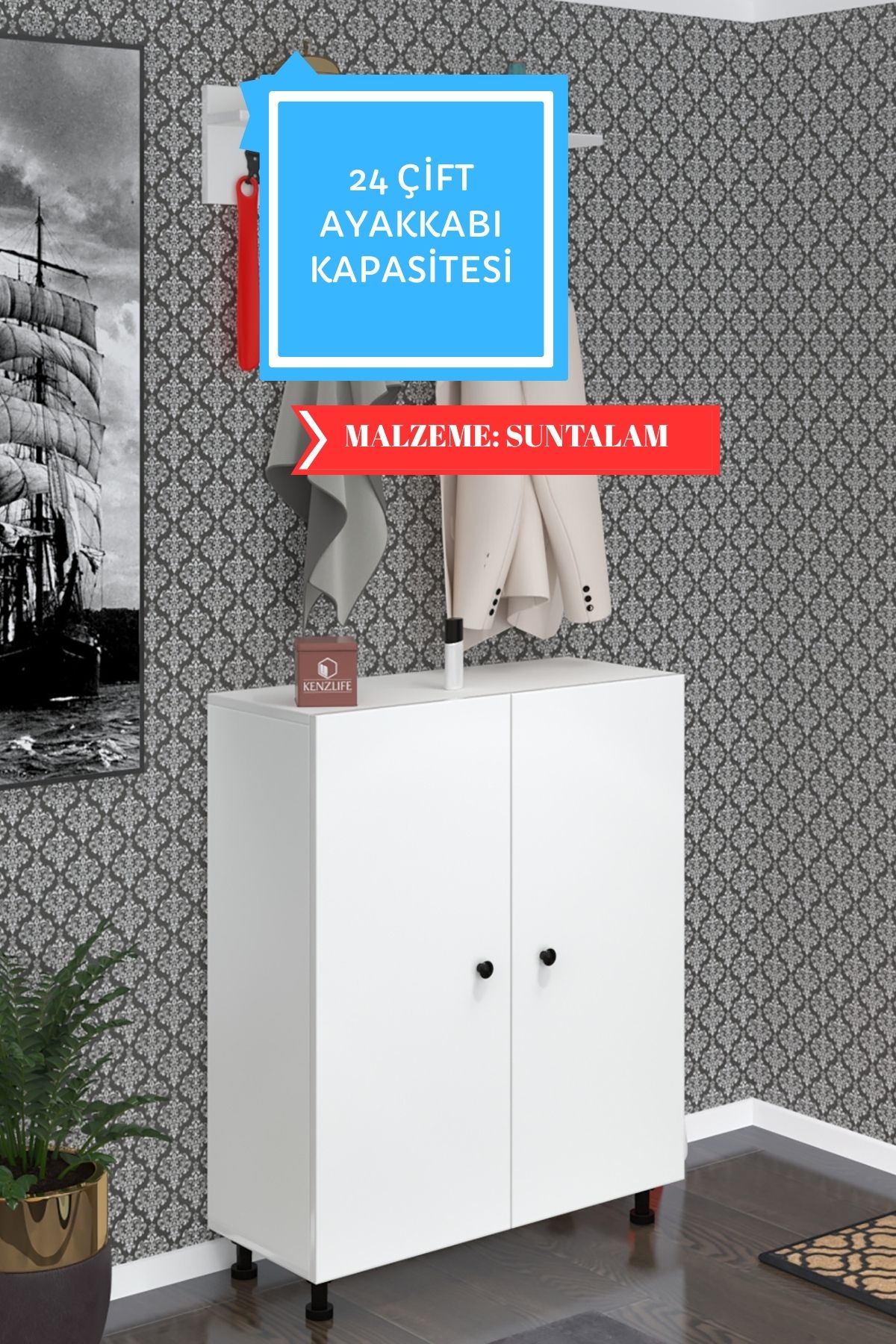 Kenzlife ayakkabılık galoş6 byzbyz 98*080*32 kapaklı 6 raflı 24 çift ayakkabı kapasitesi
