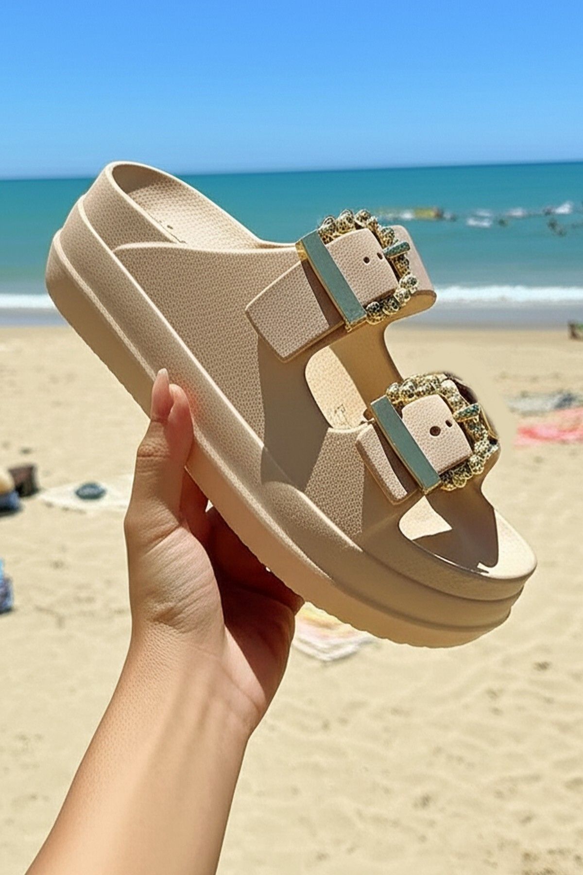Moda Frato Modafrato YAKUT Dolgu Taban Kadın Terlik Sandalet Plaj Deniz Havuz Terliği