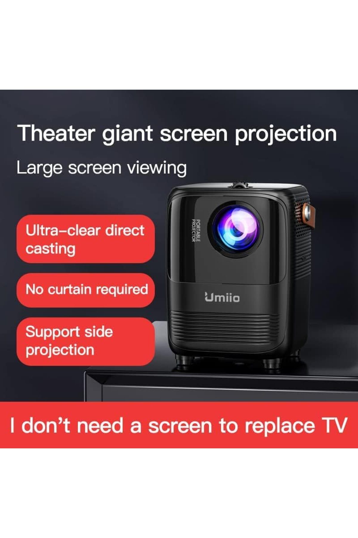 UMİİO-Inder Umiio A008 Intelligent Screen Projector 5G WiFi Bluetooth Quadrangle Trapezoid 1080P Android P 3