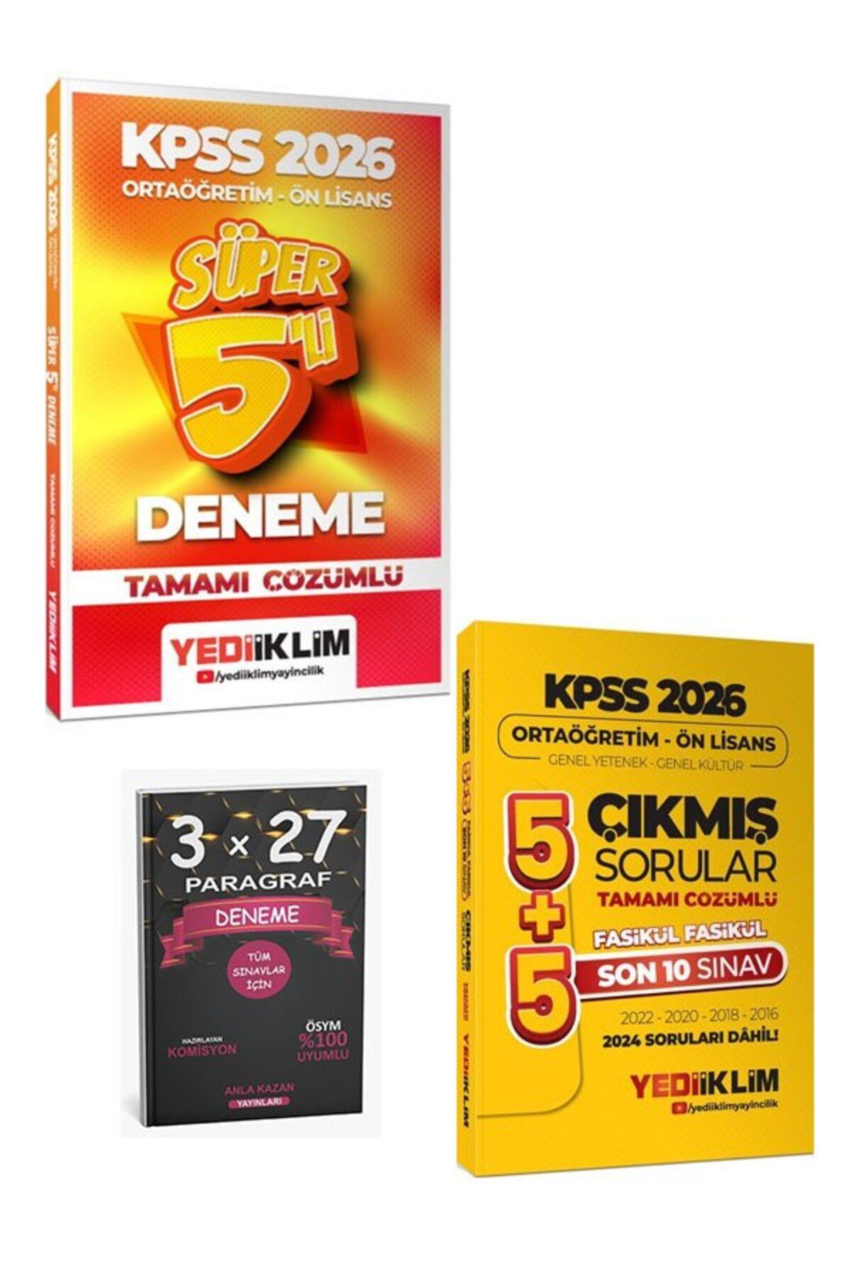 Anla Kazan Yayınları Yediiklim Yayınları 2026 KPSS Ortaöğretim Önlisans Genel Yetenek Genel Kültür Tamamı Çözümlü Süper