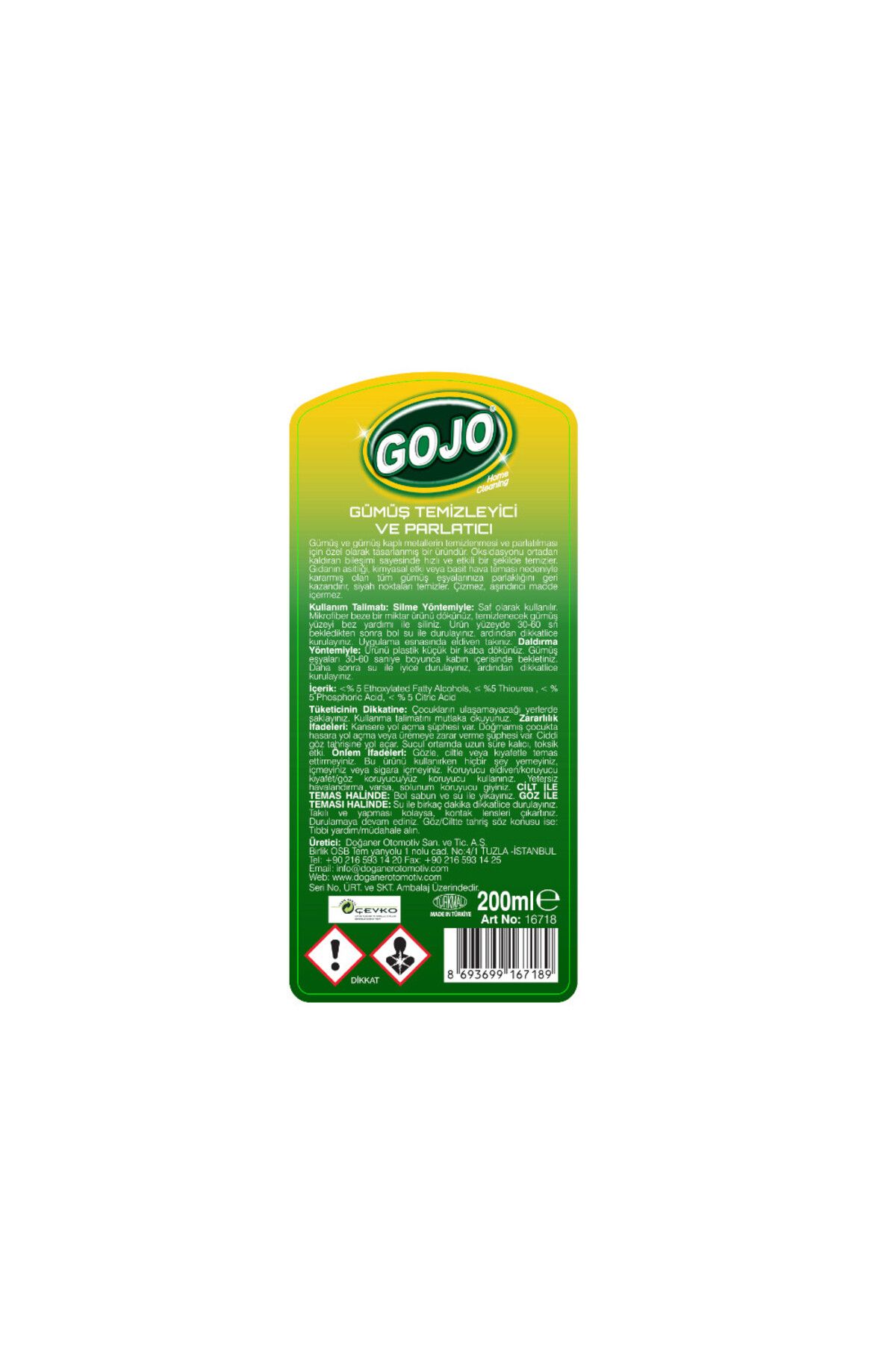 Gojo Gümüş Temizleyici ve Parlatıcı 200 Ml