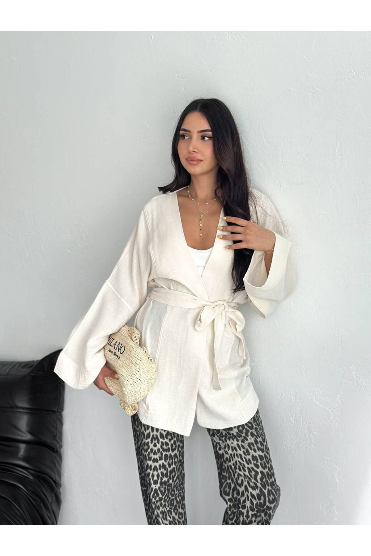 YAKAMOZ34BUTİK BAĞLAMALI KİMONA MUSLİN KUMAŞ