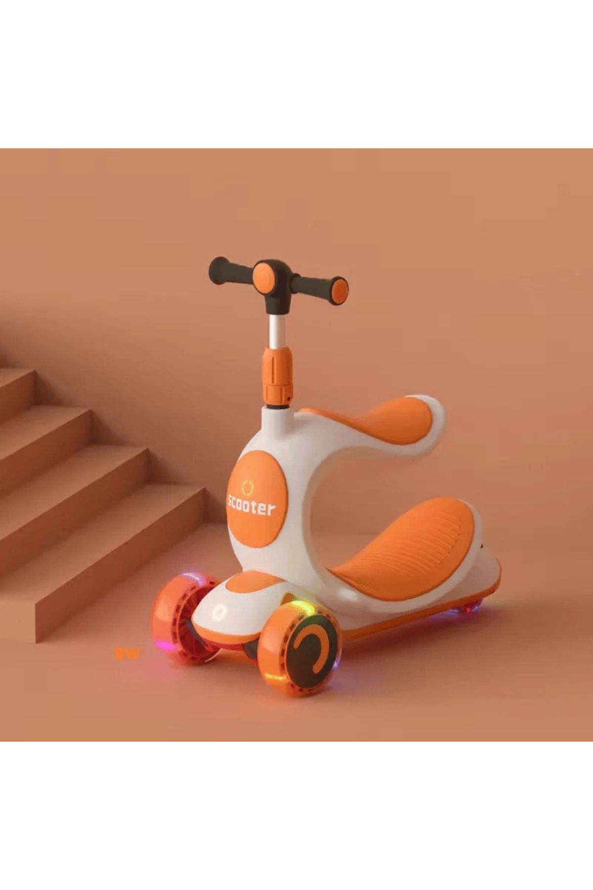 OEM-Scooter with seat, LED wheels and height-adjustable handlebar, orange 2
