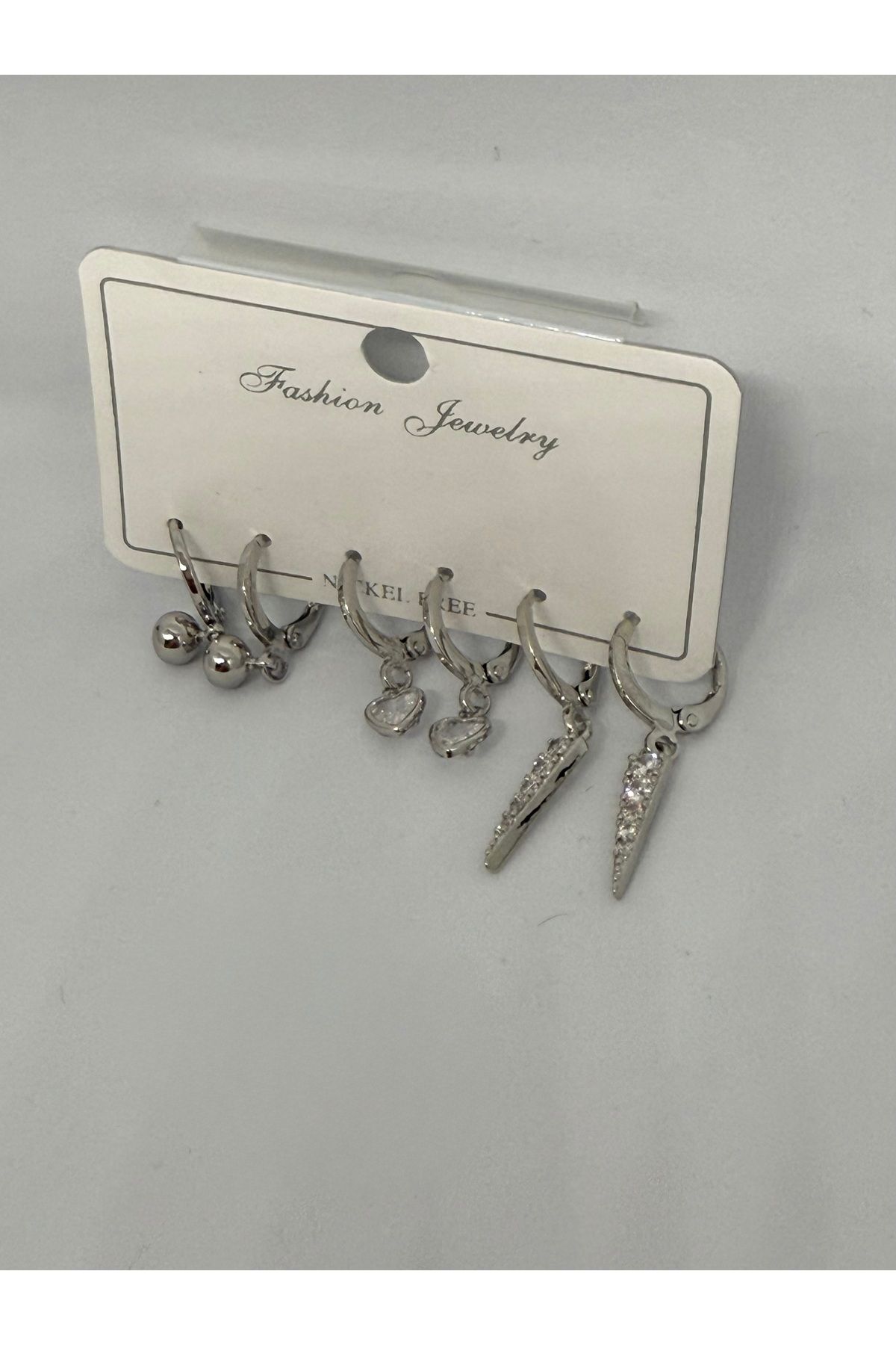 Gulsah's Store Zirkon taşlı silver 3'lü küpe seti