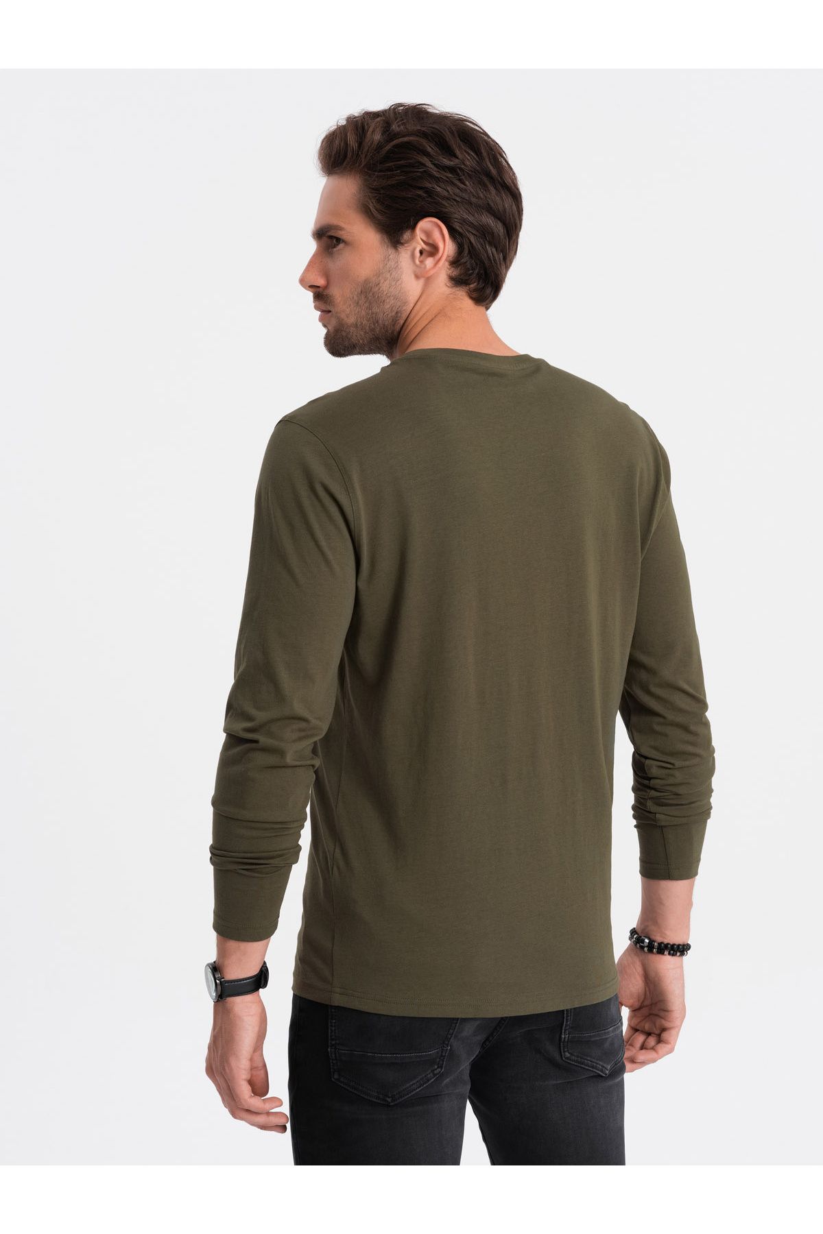 OMBRE-Herren BASIC Longsleeve mit Rundhalsausschnitt - dunkeloliv V7 OM-LSBL-0106 L 8