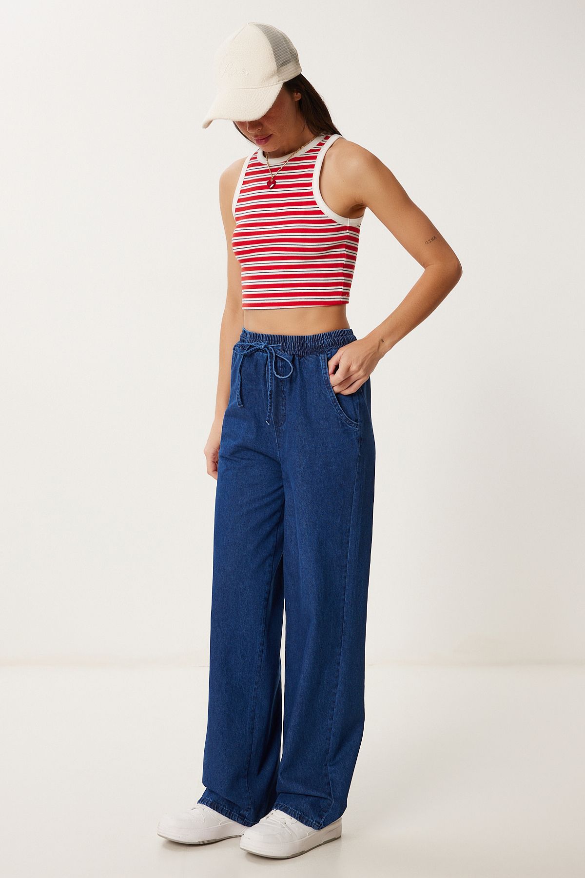 Lovelyİstanbul Geniş Paça Denim Pantolon KOYU MAVİ LOK0011