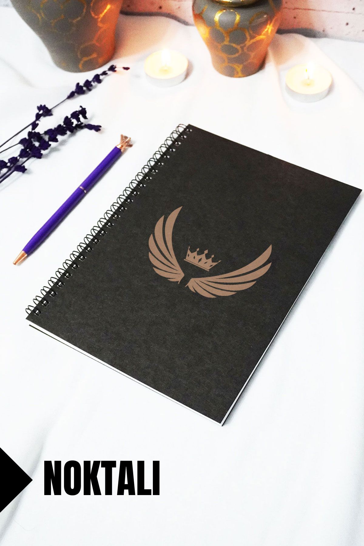 markcat A5 Kanat Temalı Siyah Kraft Kapaklı Defter - Noktalı Defter - 60 Yaprak (120 SAYFA) 15x21 Cm
