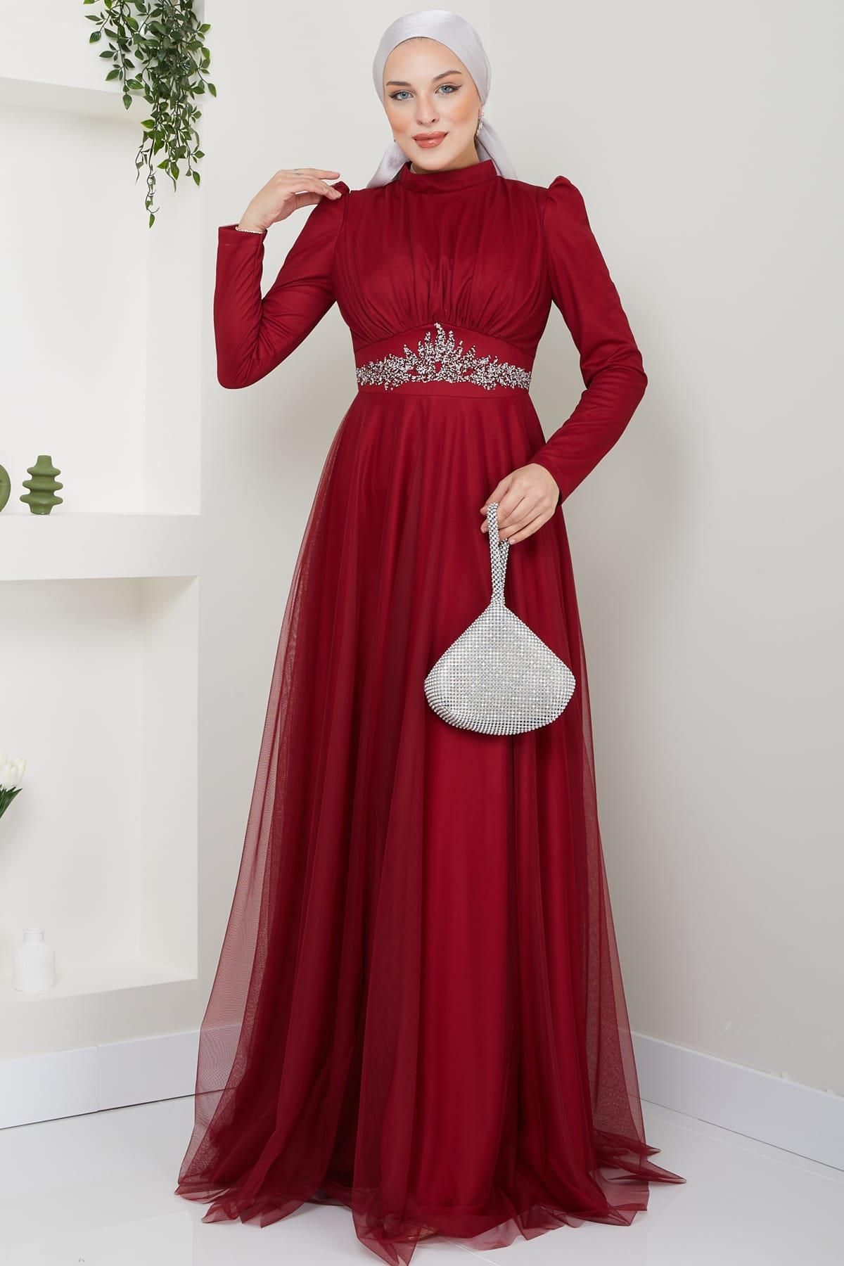 Esilanur Sultan Tesettür Abiye Bordo
