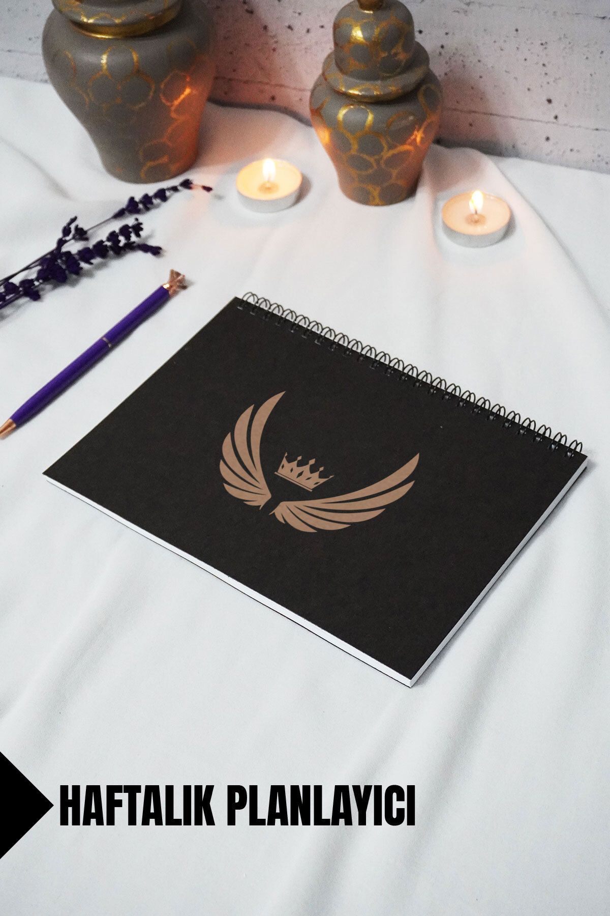 markcat A5 Kanat Temalı Siyah Kraft Kapaklı Defter - Haftalık Planlayıcı - 52 Yaprak 15x21 Cm
