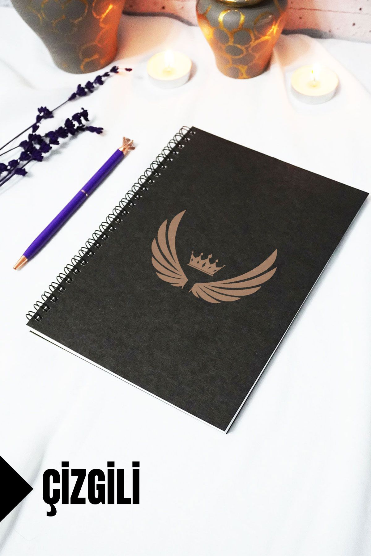 markcat A5 Kanat Temalı Siyah Kraft Kapaklı Defter - Çizgili Defter - 60 yaprak (120 sayfa) 15x21 cm