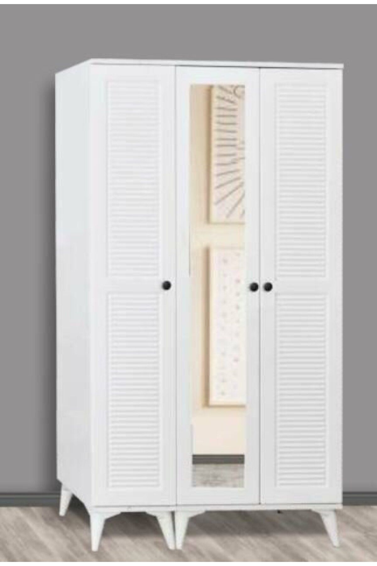 Yuvaset Home 3 Kapılı Aynalı Panjurlu Beyaz dolap