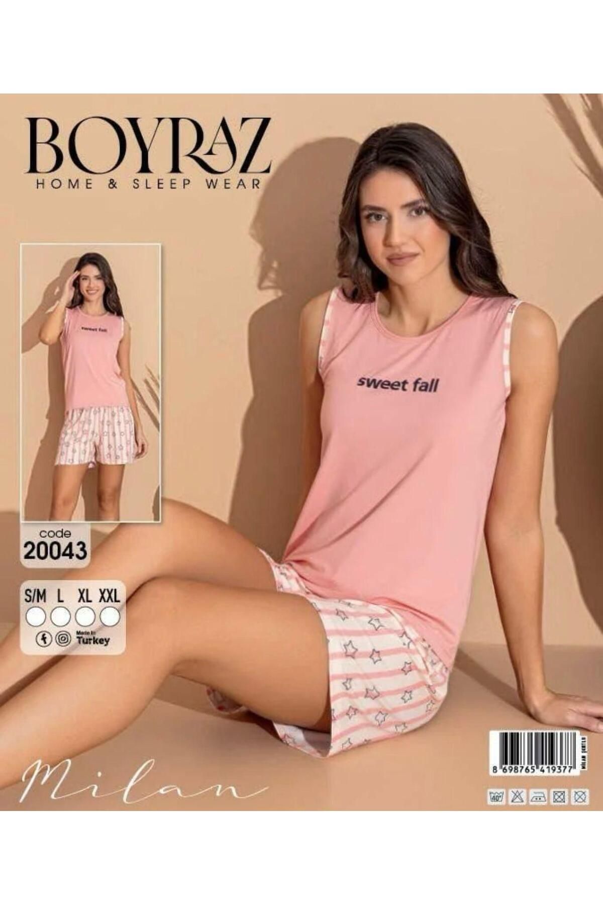 BOYRAZ YILDIZ ŞEKİLLİ PEMBE MODAL KUMAŞ PİJAMA