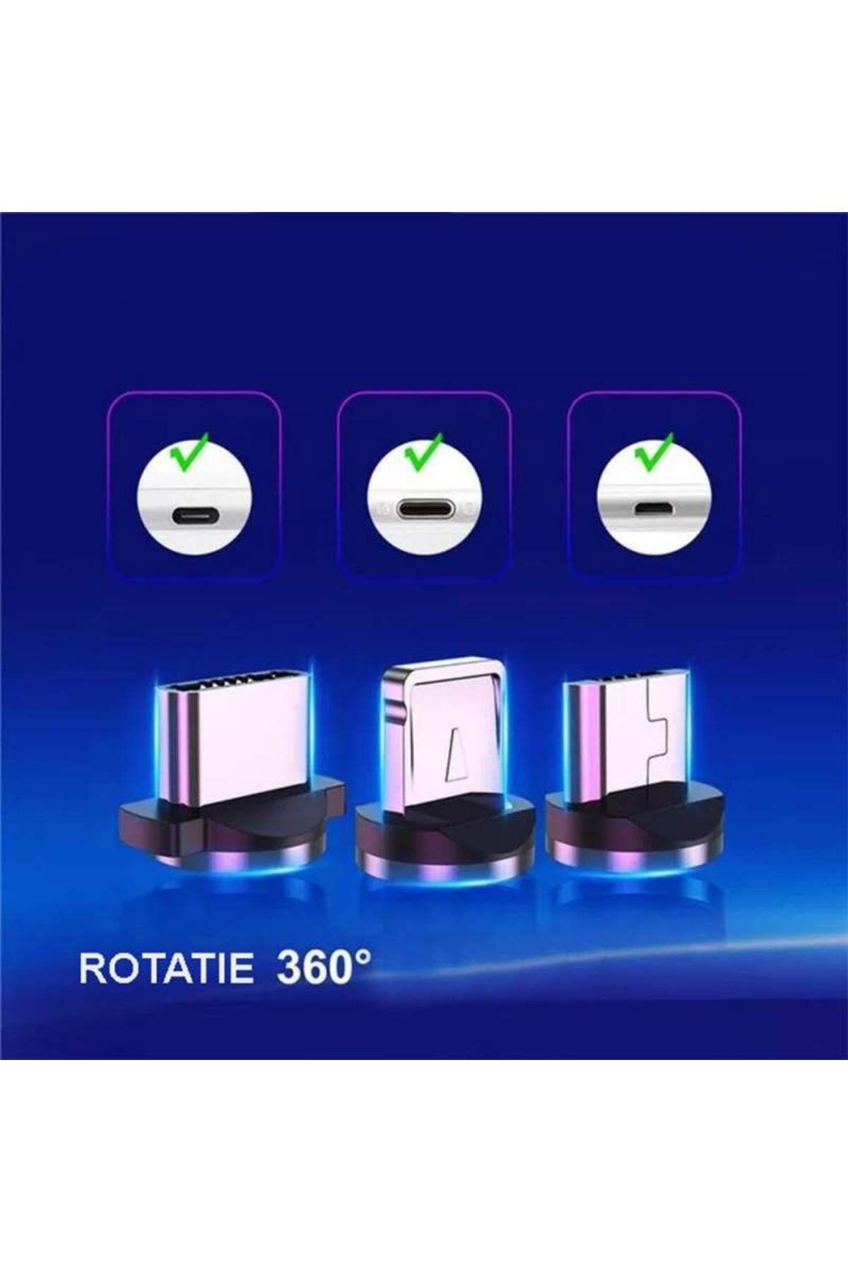 SIKS-Cablu de încărcare 3 în 1, magnetic, Lightning, Micro-USB, Tip C, Albastru 6