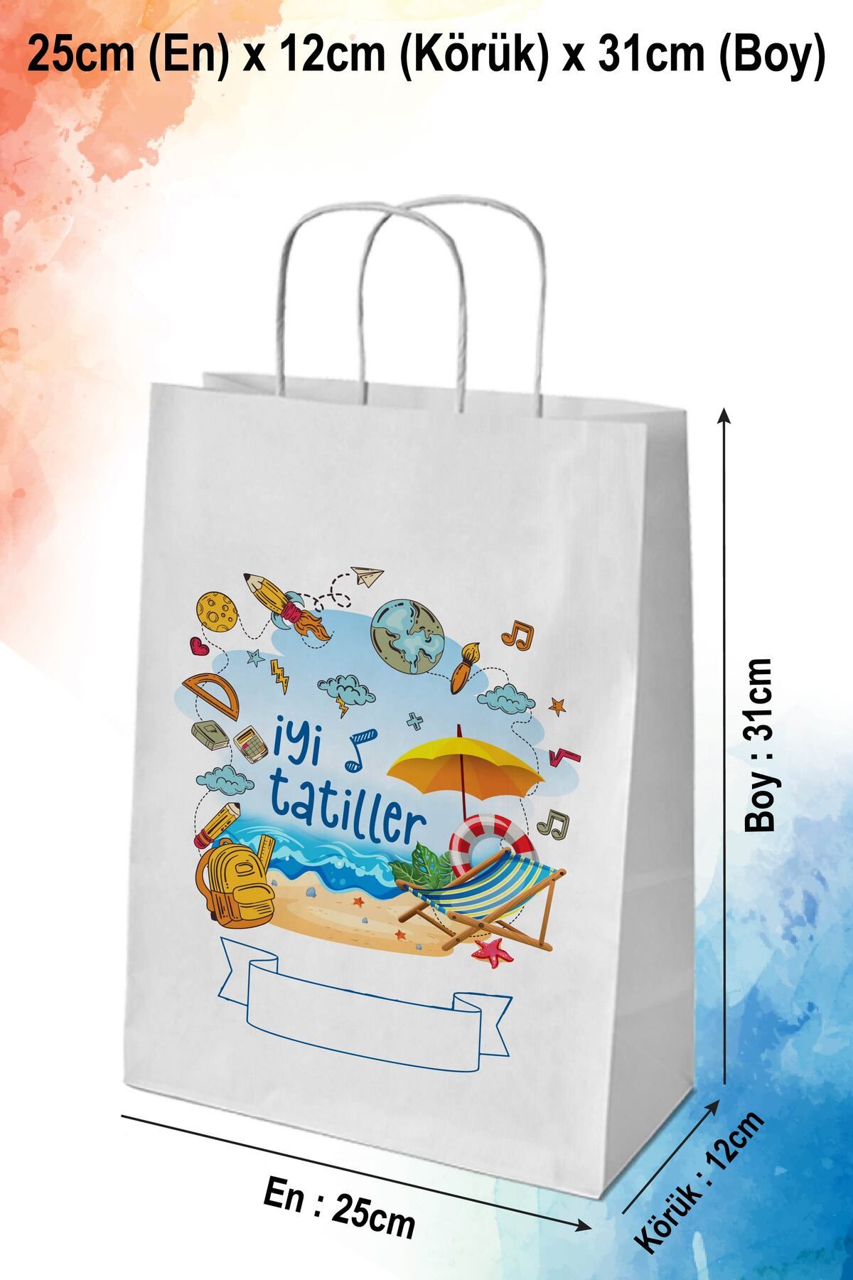 nna tasarım 50 Adet Yaz İyi Tatiller Baskılı Hediyelik Kağıt Çanta/poşet 25x12x31 Cm