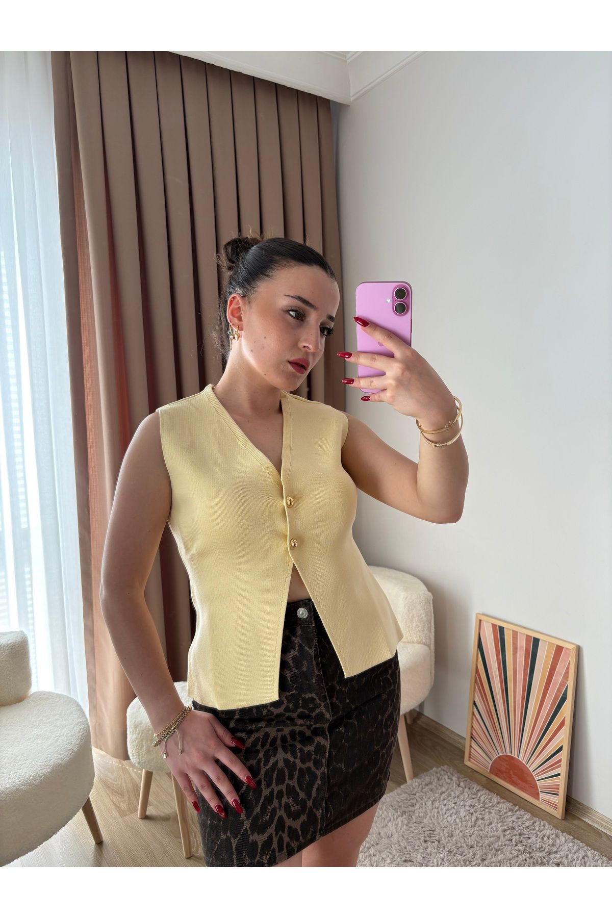 MahraWear Düğmeli Sarı Yelek