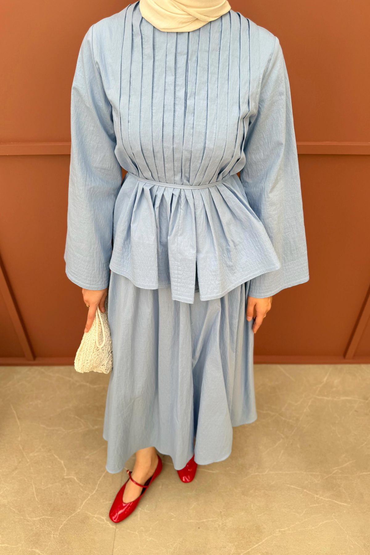 Butik Eteği büzgülü takım etek gömlek