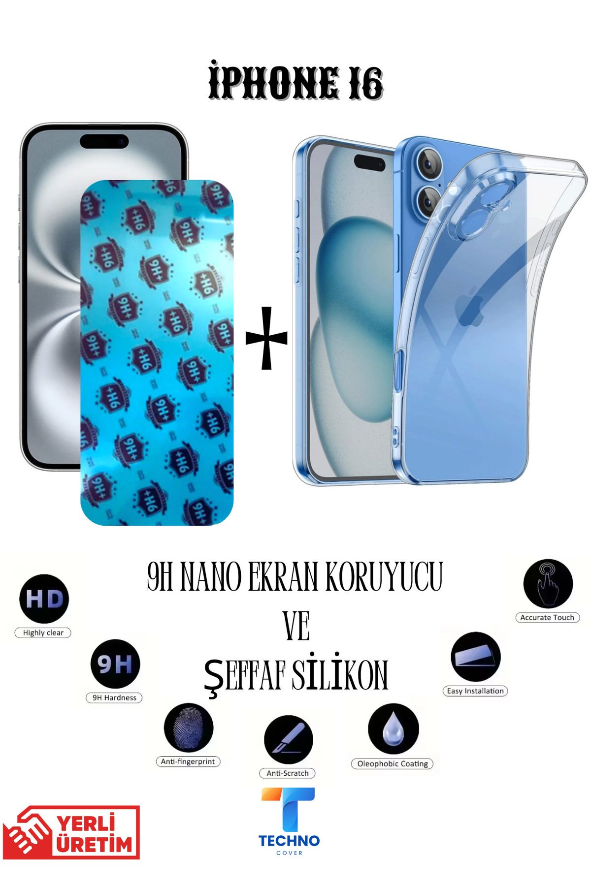 foxpower İphone 16 Nano Ekran Koruyucu ve Şeffaf Kılıf 2li Avantajlı Paket