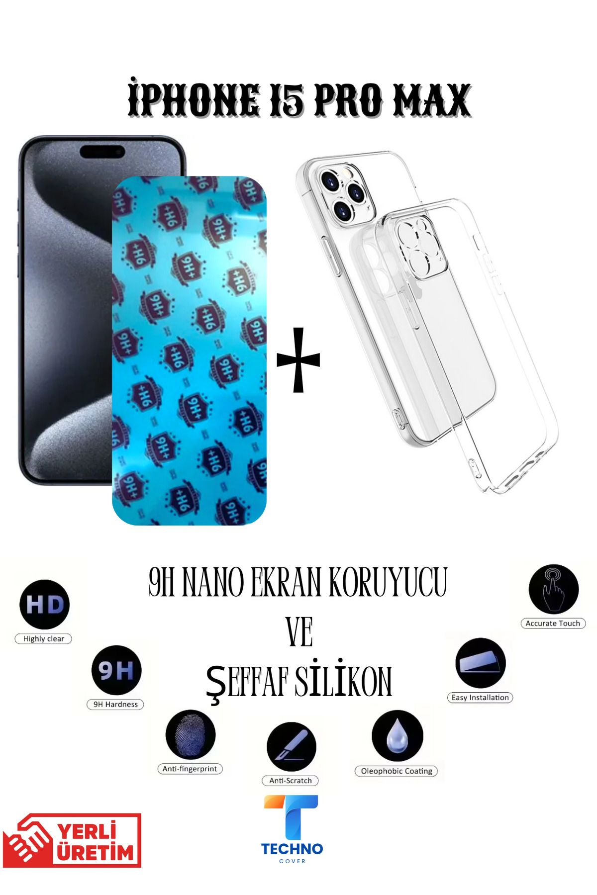 foxpower İphone 15 Pro Max Nano Ekran Koruyucu ve Şeffaf Kılıf 2li Avantajlı Paket