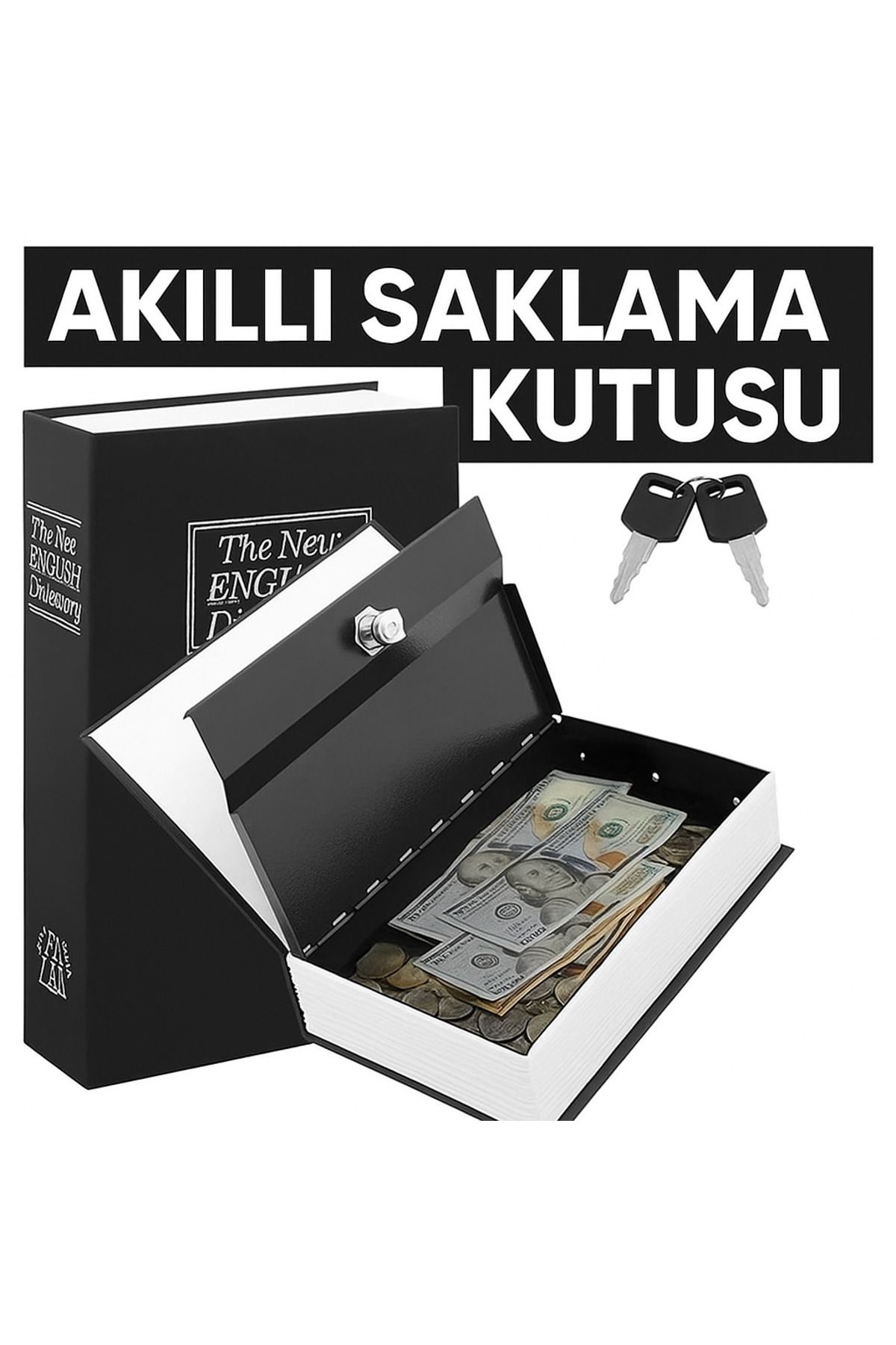 electroawm Kitap Görünümlü Anahtarlı Gizli Kasa – Para, Takı ve Değerli Eşyalar için Güvenli Saklama Kutusu