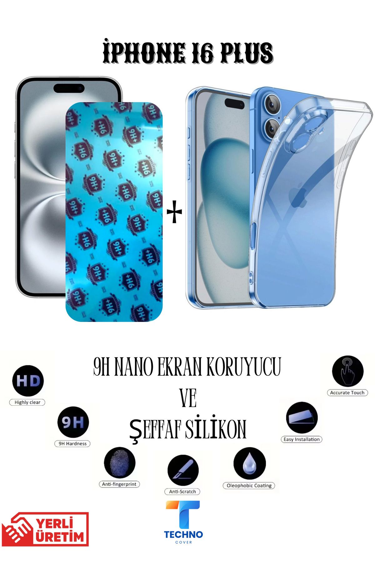 foxpower İphone 16 Plus Nano Ekran Koruyucu ve Şeffaf Kılıf 2li Avantajlı Paket