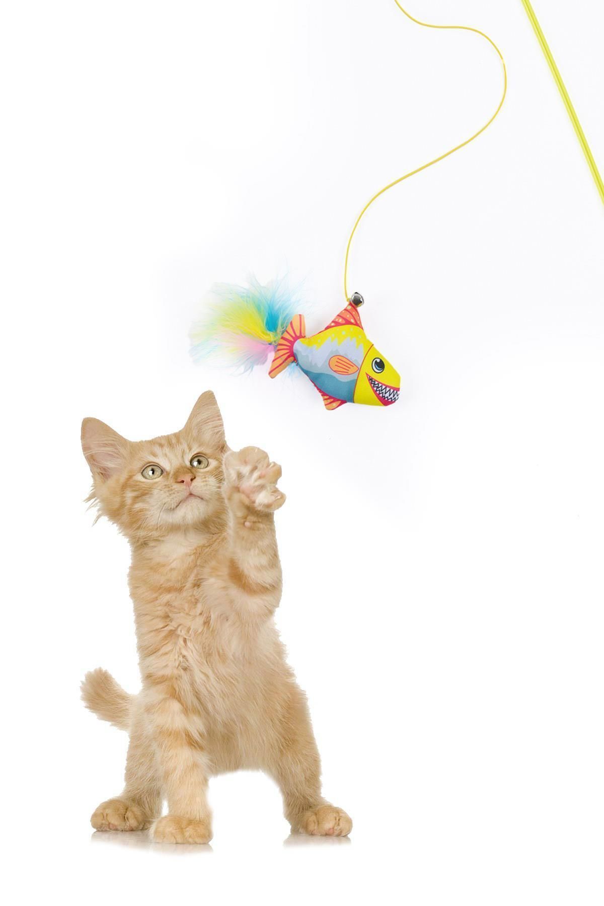 Duffa Tüylü Kedi Oltası Peluş Balıklı Kedi Oyun Oltası