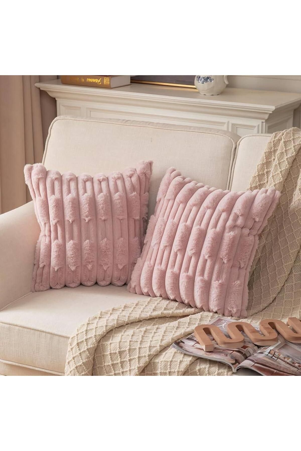 DECORA CASA HOME COLLECTİON Adet Süper Yumuşak Peluş Dekoratif Kırlent Kılıfı 43x43cm Tavşan Tüyü