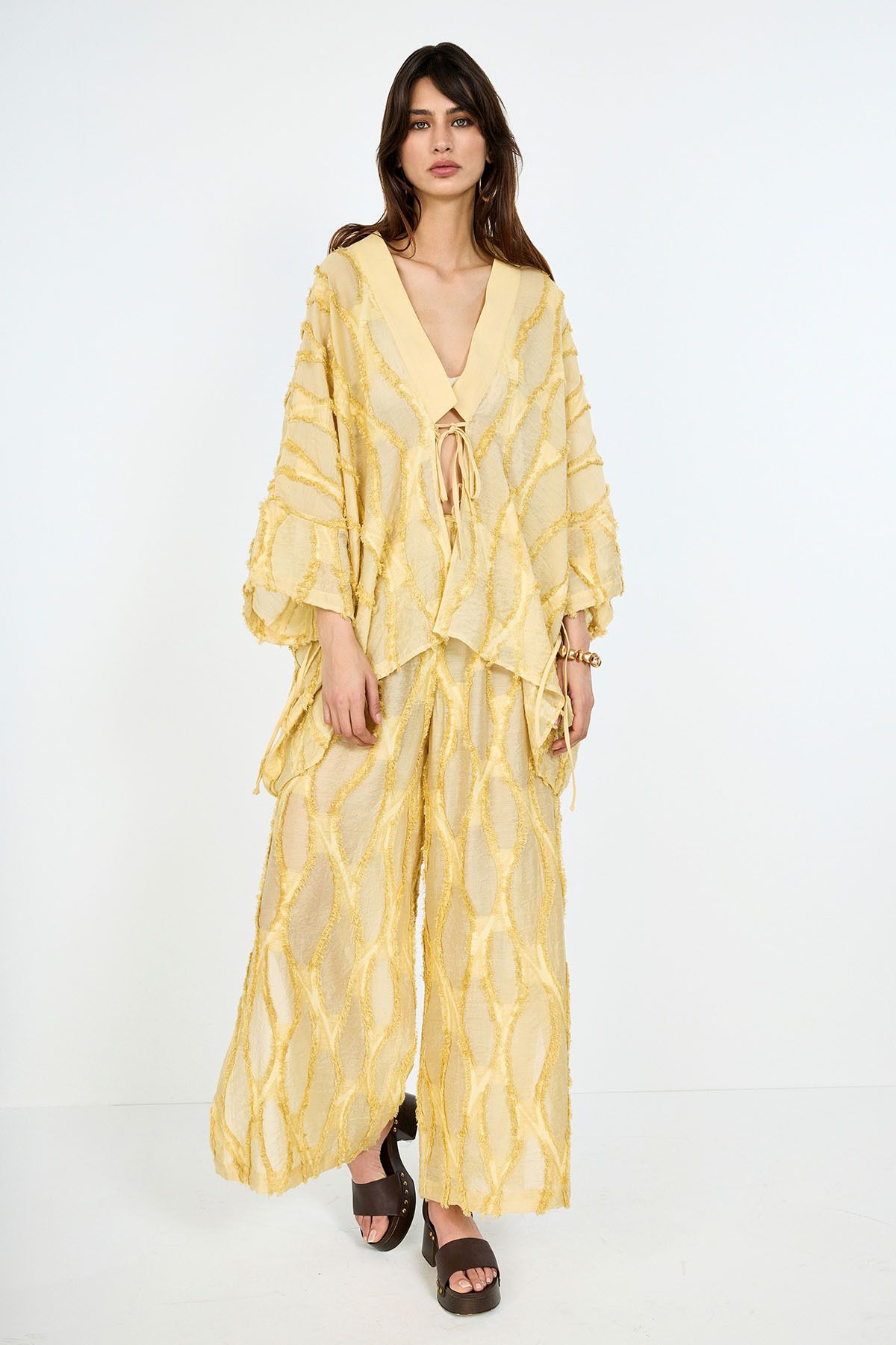 boneqa barcelona Sarı Jakarlı Kaftan