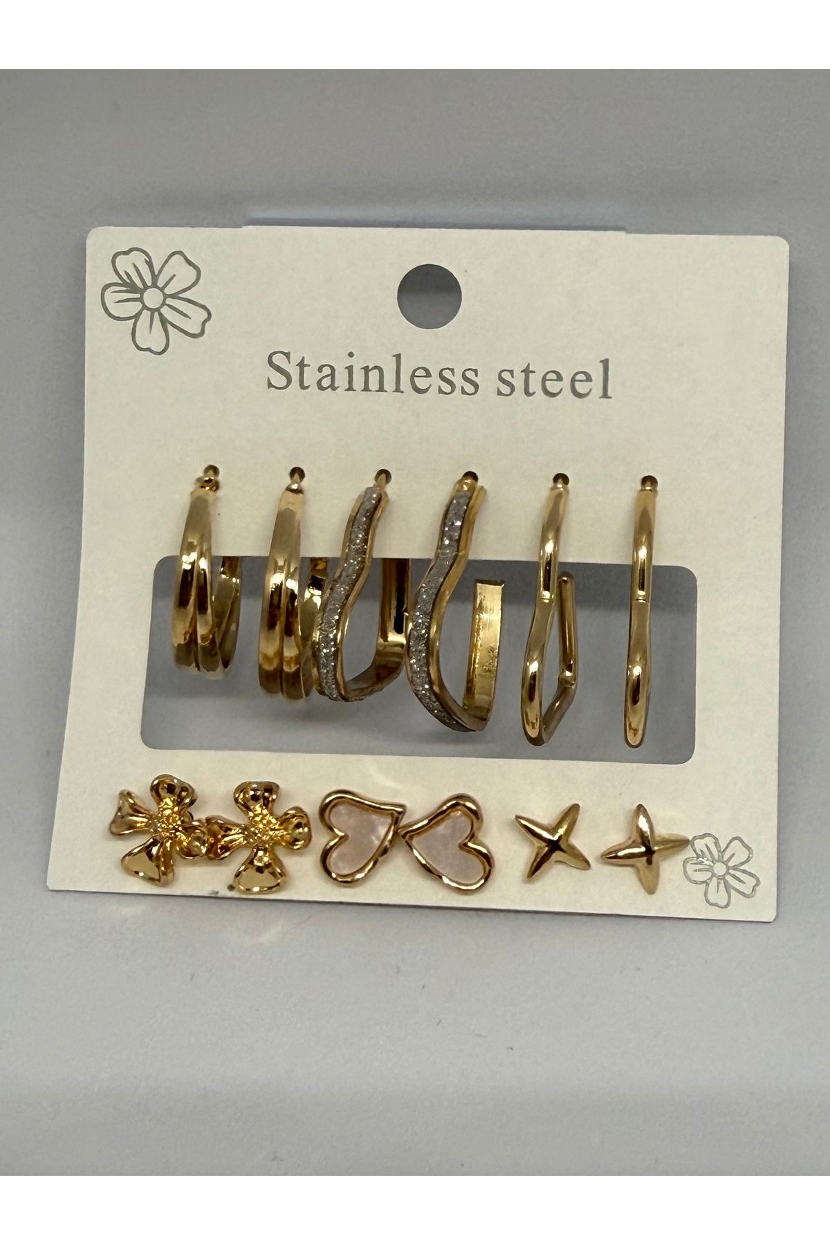 Gulsah's Store Çelik gold 6'lı küpe seti