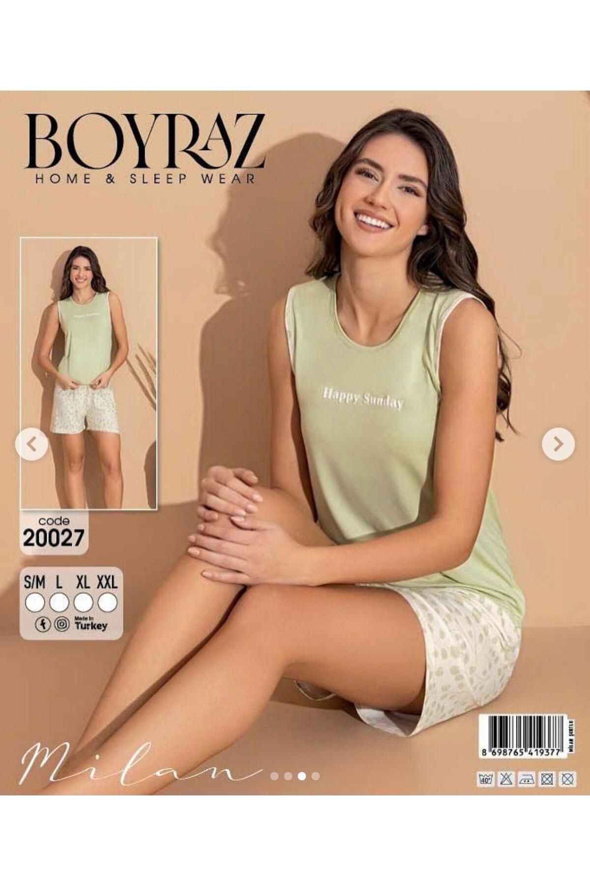 BOYRAZ AÇIK YEŞİL RENK VE ŞEKİLLİ ŞORTLU PİJAMA