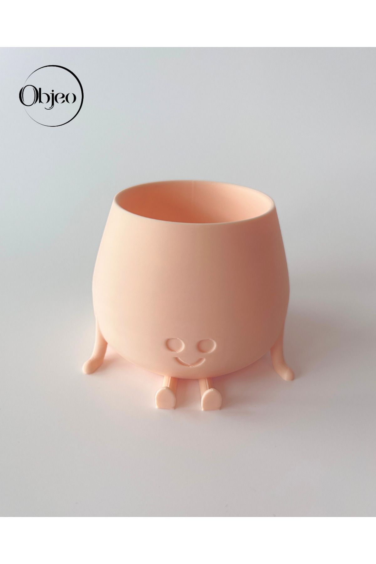 objeo Mutlu Gülen Yüzlü Ayaklı Sevimli Objeo Mini Saksı – 3D Baskı Dekoratif Saksı - Ten Rengi