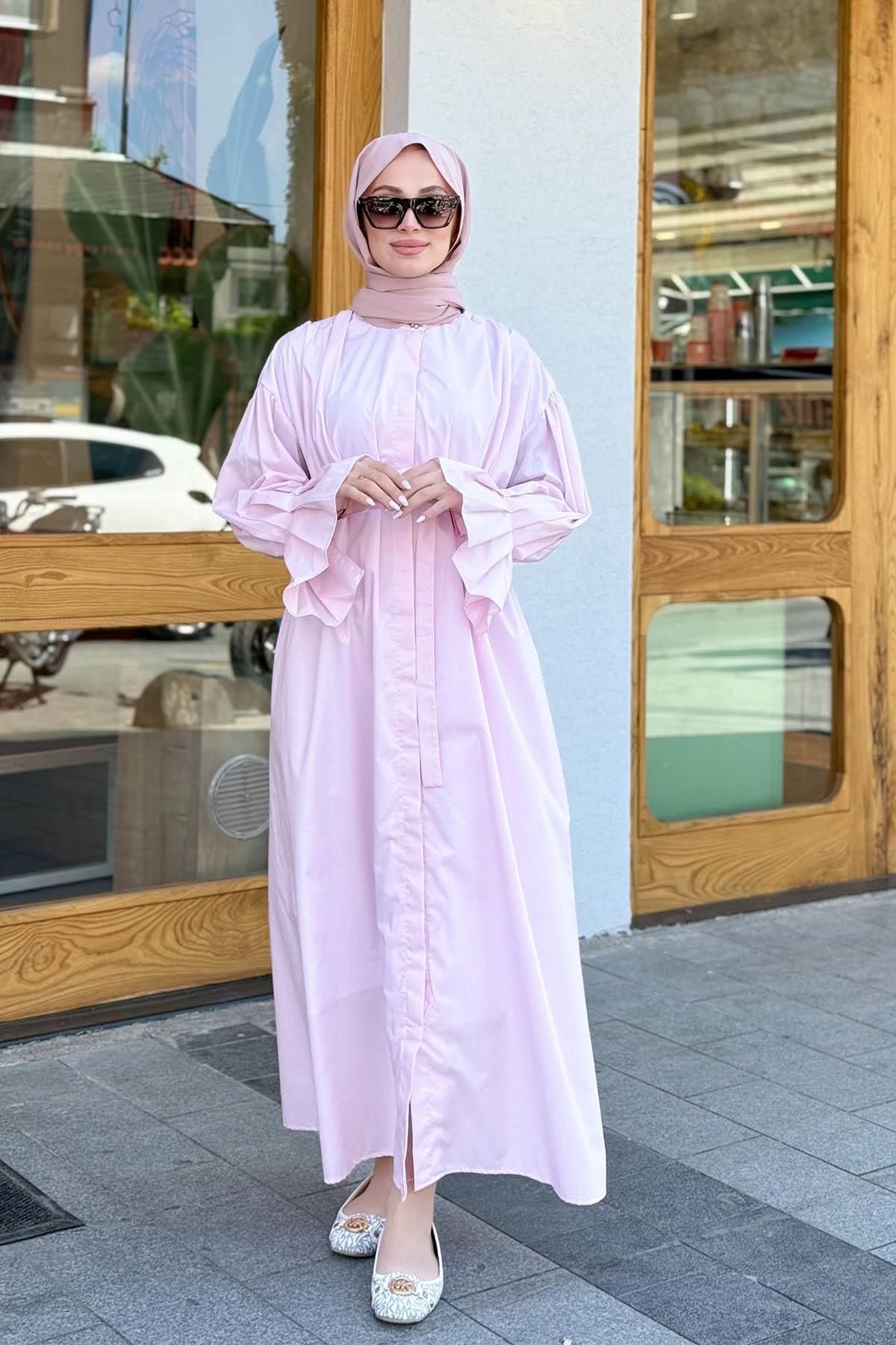 MERVE KAYKISIZ Gömlek Elbise Pembe