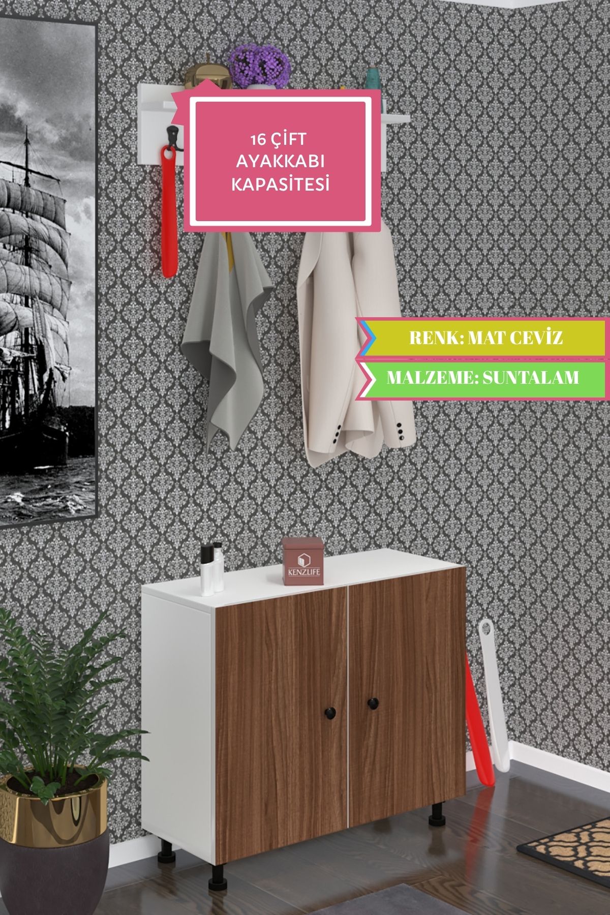 Kenzlife ayakkabılık galoş4 cvzbyz 68*080*32 kapaklı 4 raflı 16 çift ayakkabı kapasitesi