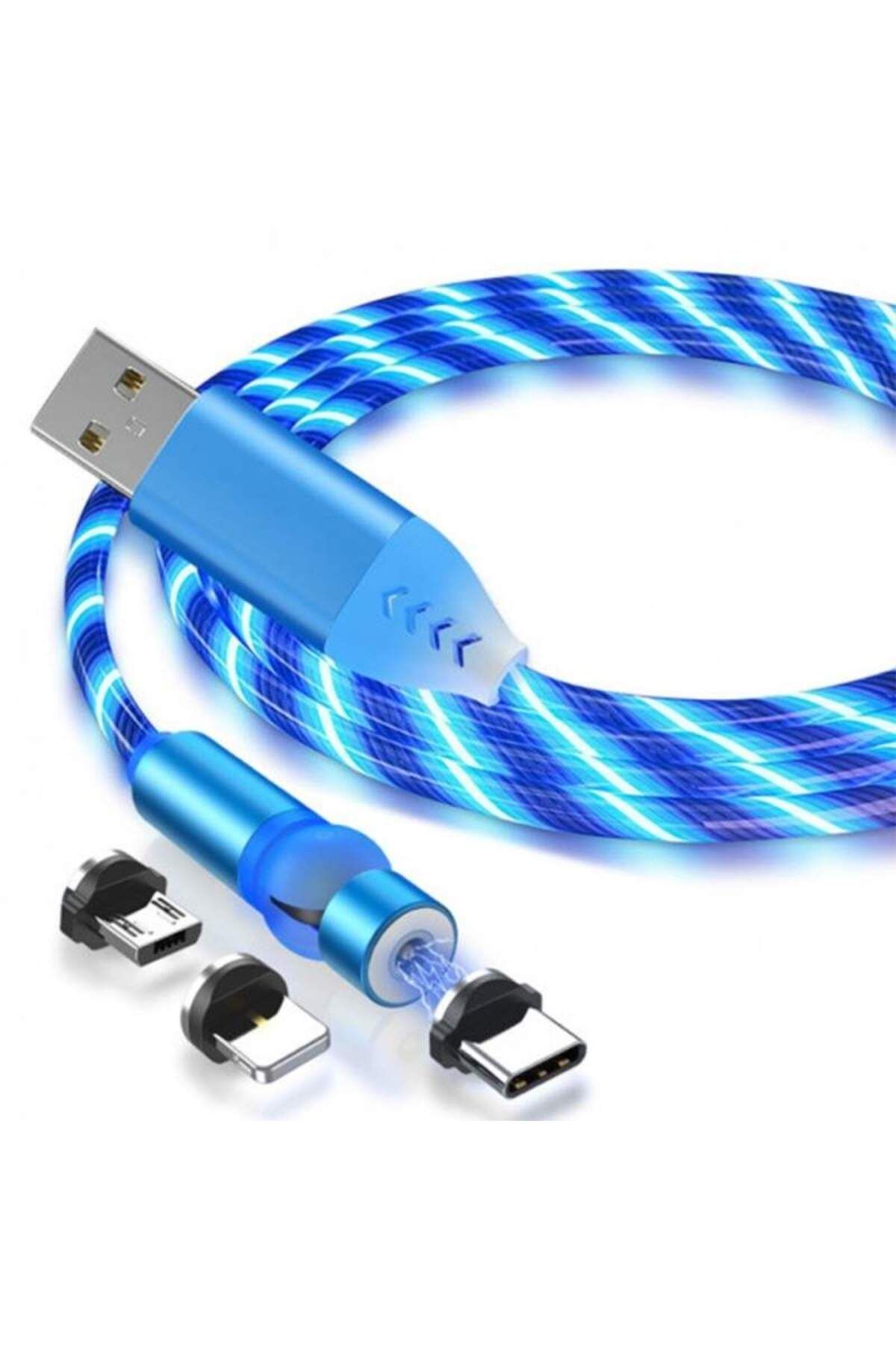 SIKS-Cablu de încărcare 3 în 1, magnetic, Lightning, Micro-USB, Tip C, Albastru 2
