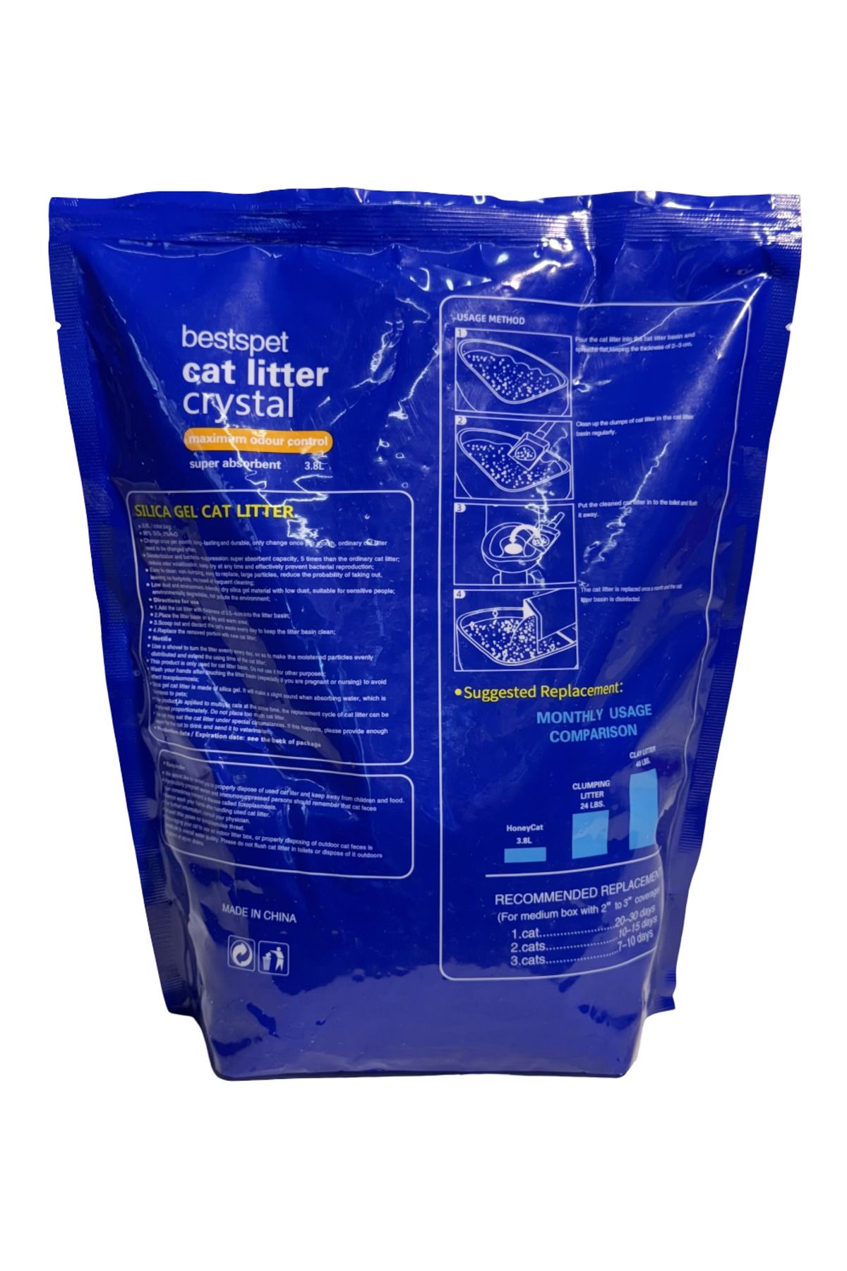 BestsPet Silika Kristal Kedi Kumu 3.8 LT X 6 Adet Tozsuz Kokusuz Naturel Parfümsüz Topaklaşmayan Kalın Taneli