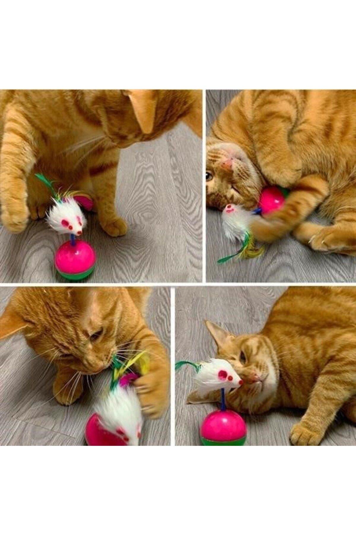 Skygo-BUFFER® Cat Play Ball with Furry Mouse Pilgrim Reclining Educational Kitten Mouse Chasing Toy 3