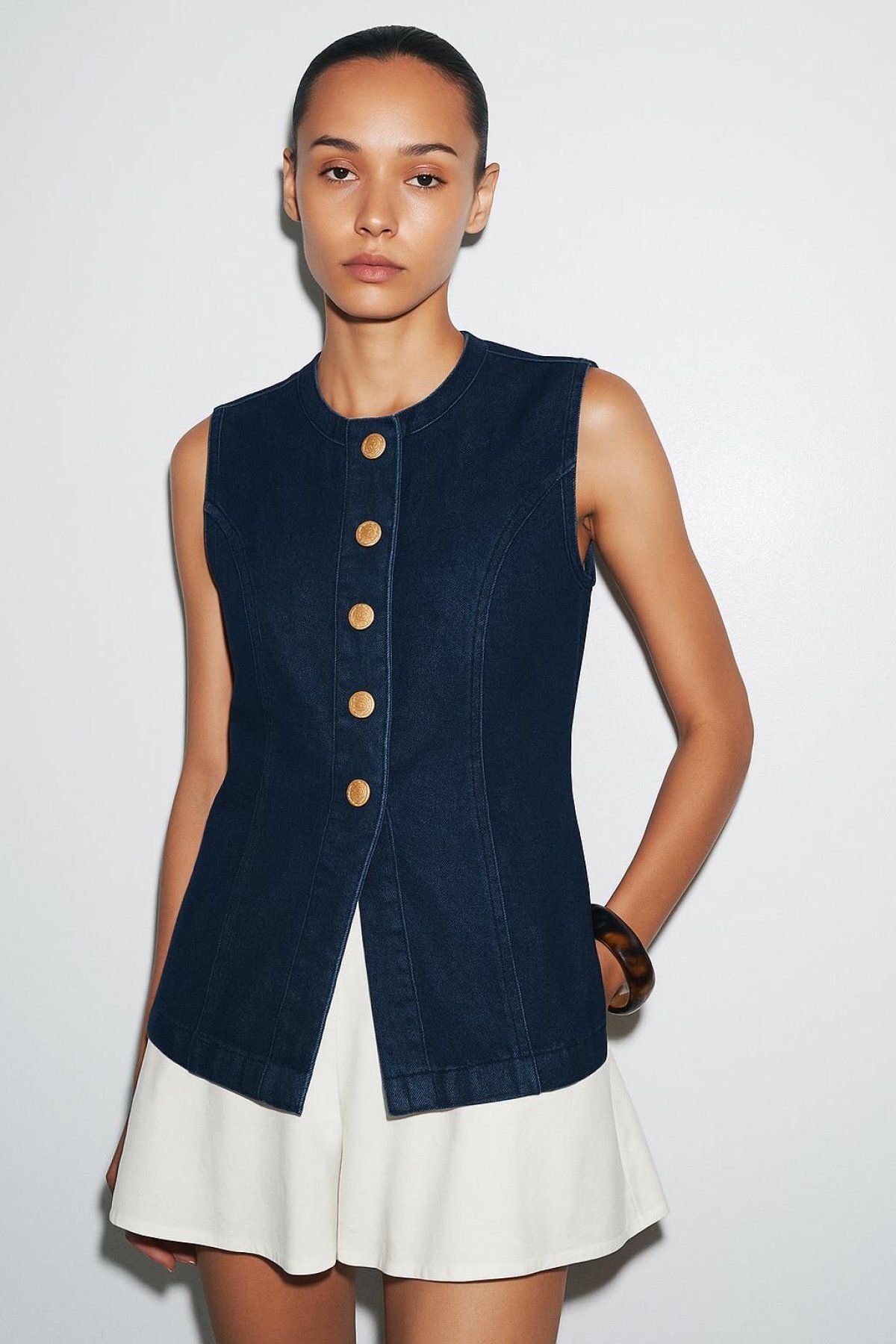 HAKKE Gold Düğmeli Dikiş Detaylı Denim YELEK