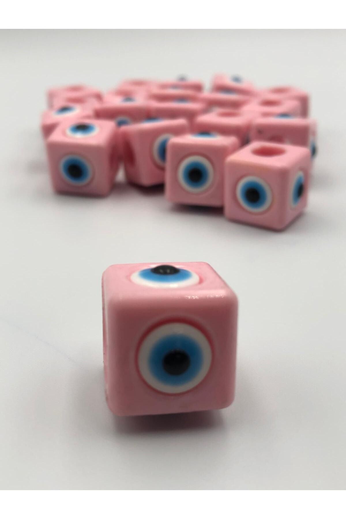 DUCK HOBY 10 Adet Açık Pembe Plastik Nazar Boncuğu 16x16mm