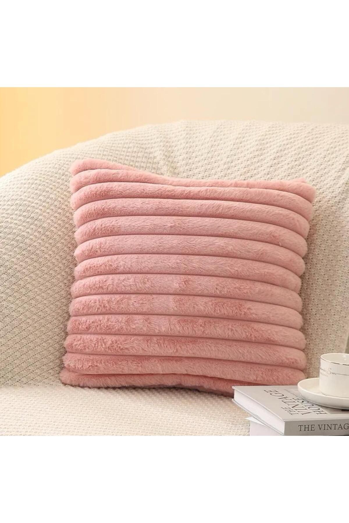 DECORA CASA HOME COLLECTİON Adet Çizgili Süper Yumuşak Peluş Kırlent Kılıfı 43x43CM