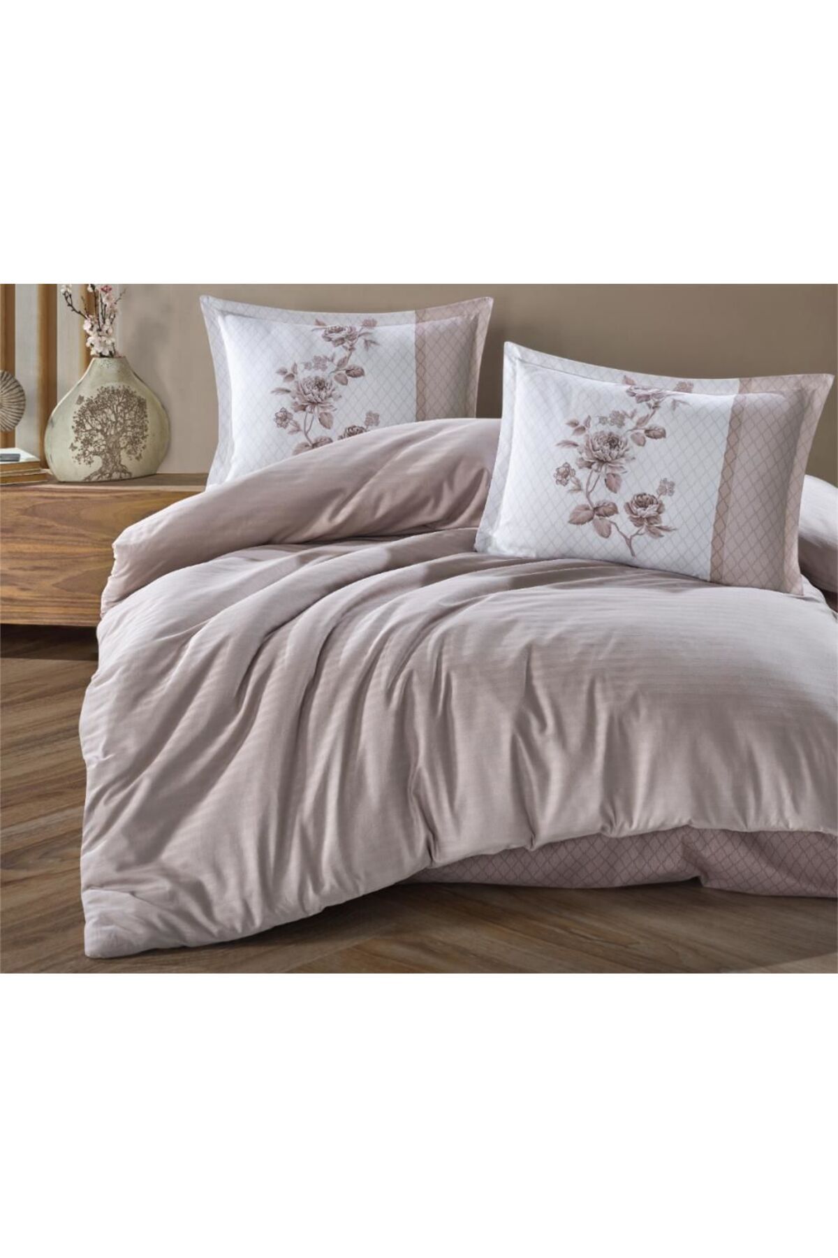 swilex + Butik Serisi Çizgili Ranforce Çift Kişilik Nevresim Takımı Suave v2 Kahve