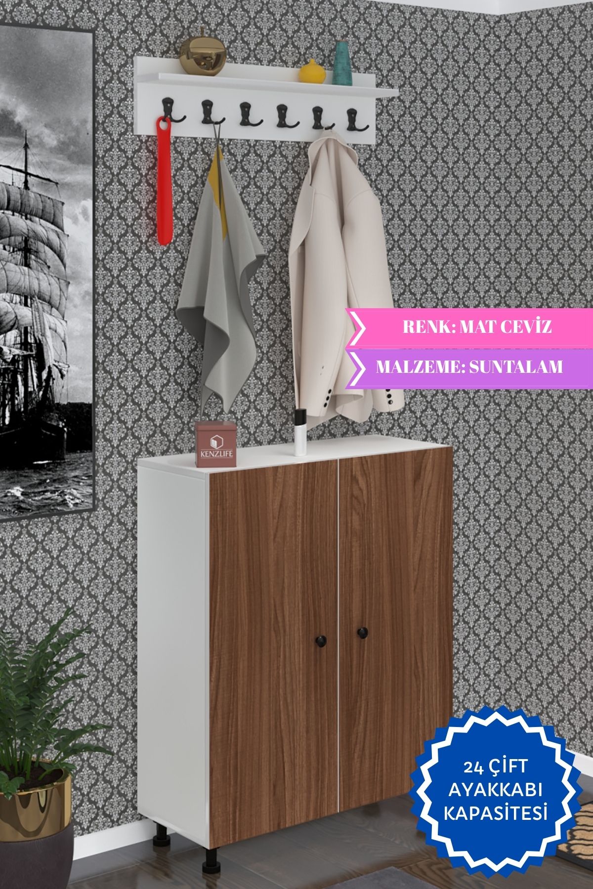 Kenzlife portmanto ayakkabılık ve askılık edik6 cvzbyz 98*080*32 yirmidört çift ayakkabı kapasitesi