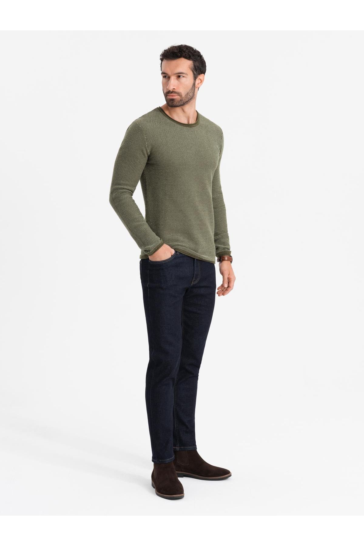 OMBRE-Herren Strickpullover mit strukturierten Punkten - oliv V2 OM-SWSW-0118 XL 4
