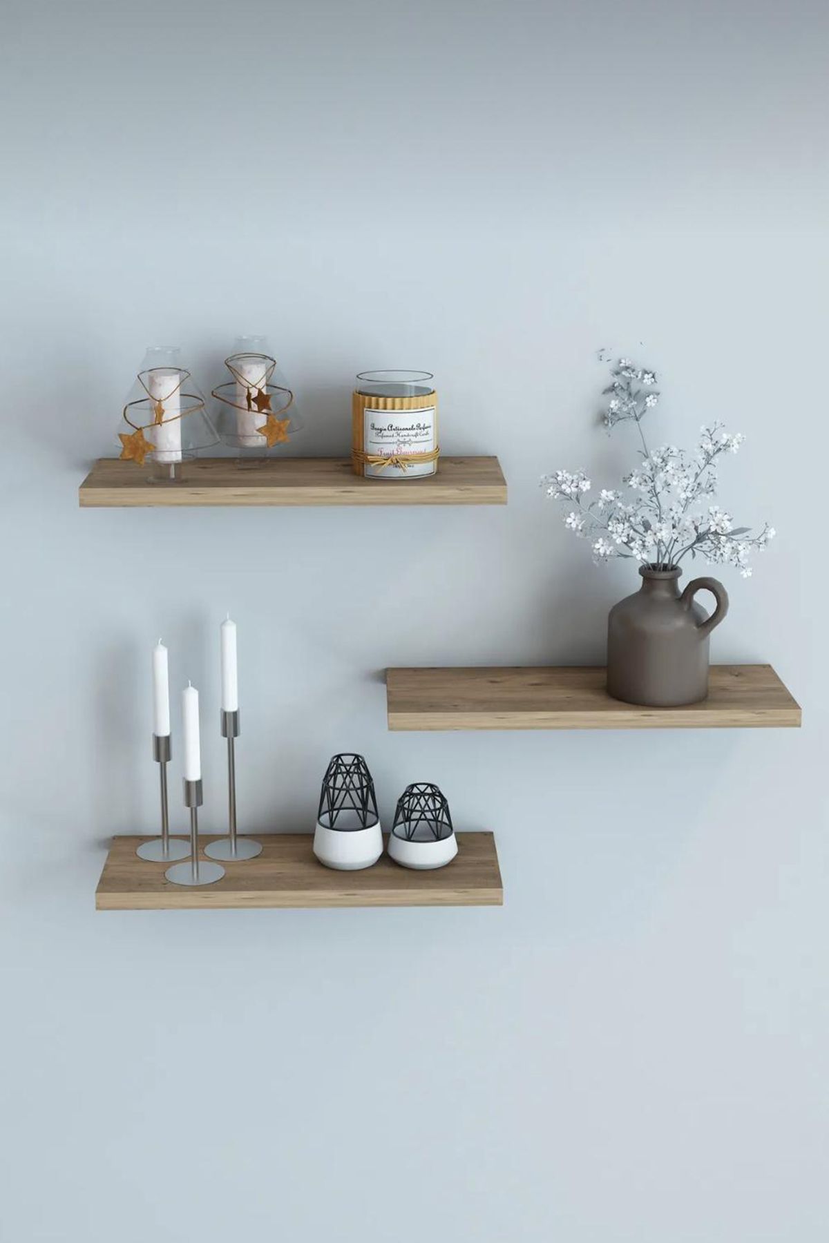 viftam 3'lü Uçan Raf Modern Duvar Rafı Iskandinav Gizli Raf Dekoratif Kitap Rafı Çam 50x15 Cm