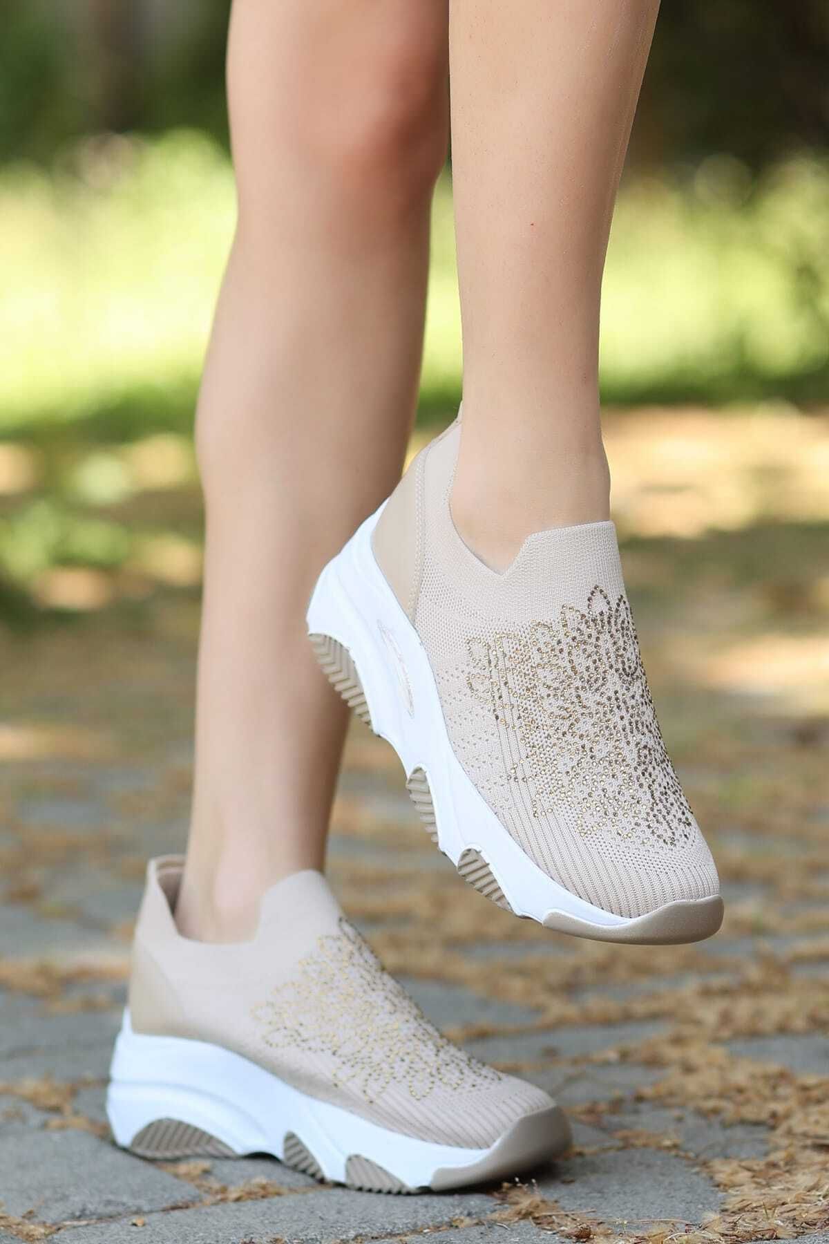 LEYDİ SHOES DİNAR TRİKO KREM SPOR