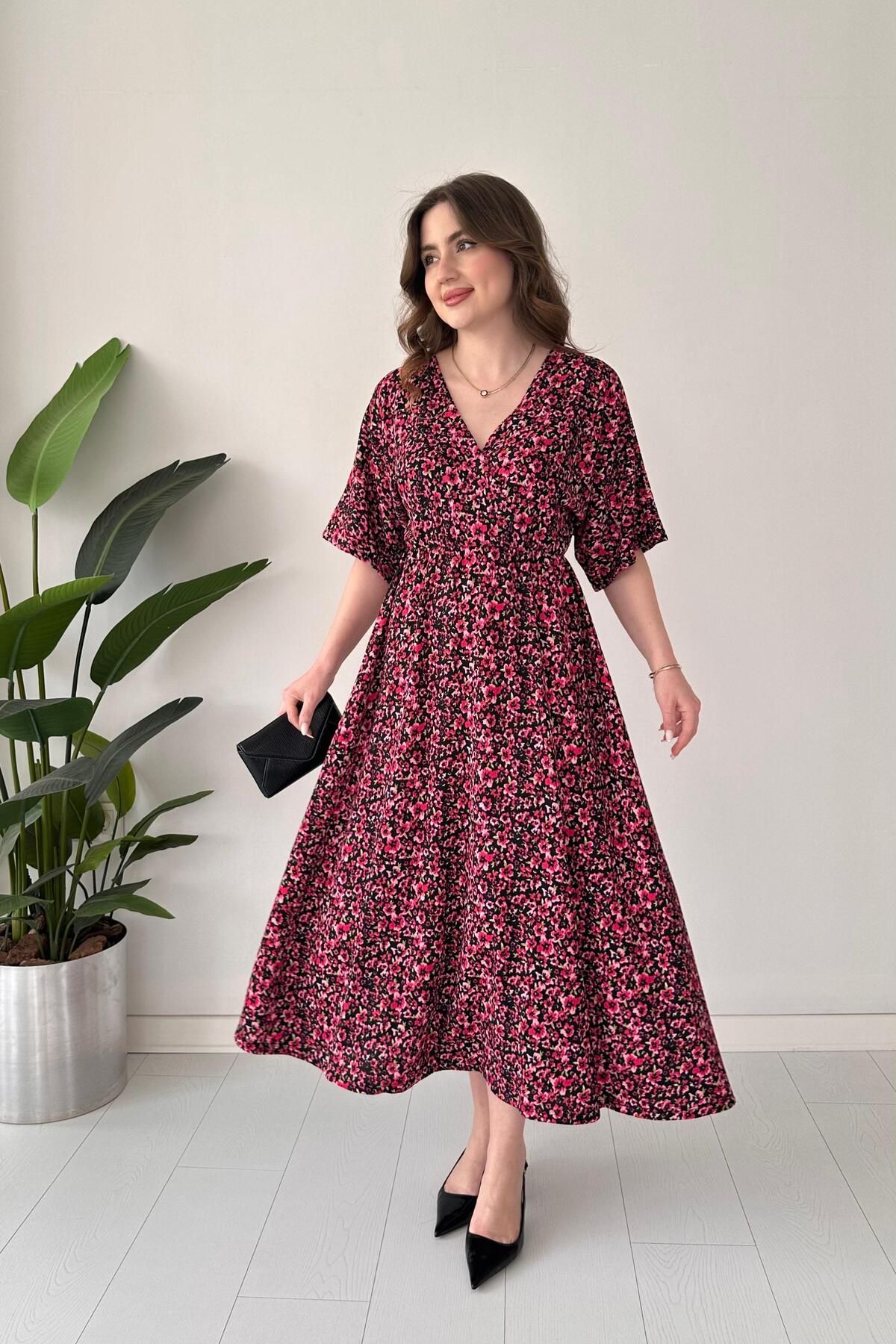 MaziButik Çıtır Gofre Elbise Pembe