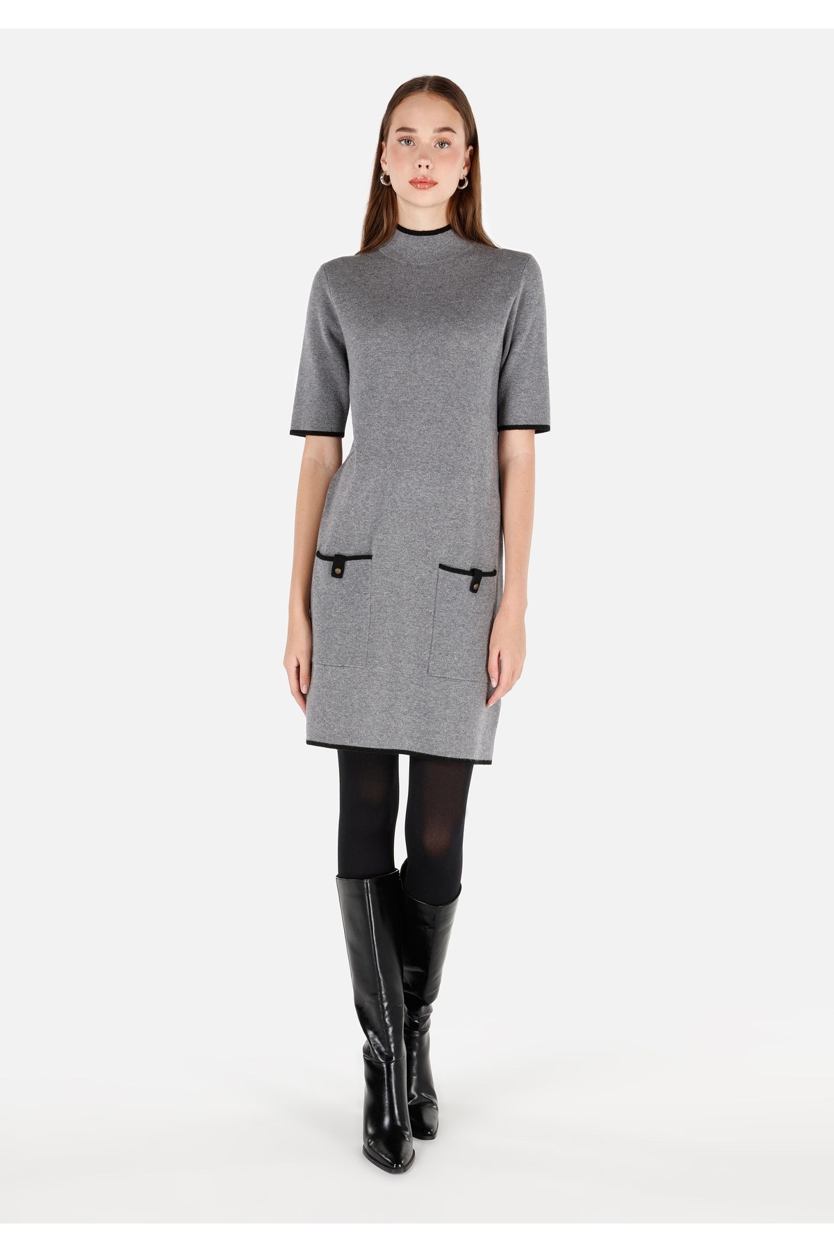 Colin's-Regular Fit Women's Gray Short Sleeve Dress 3