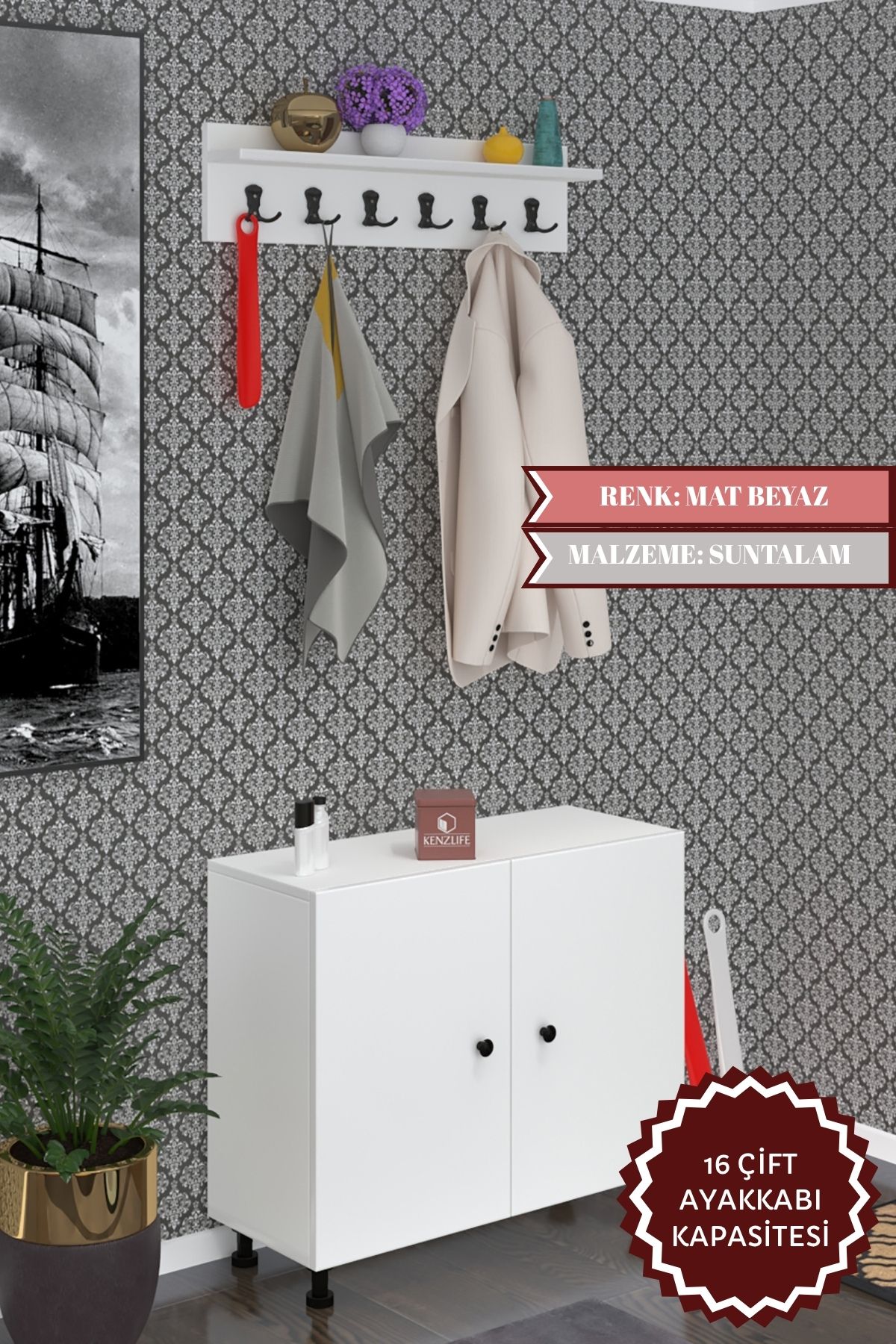 Kenzlife portmanto ayakkabılık ve askılık edik4 byzbyz 68*080*32 onaltı çift ayakkabı kapasitesi