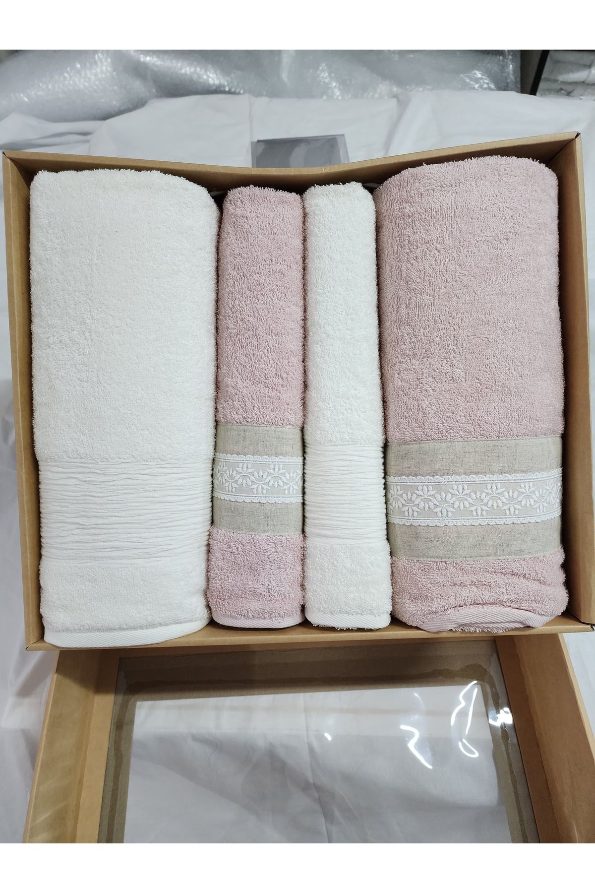 cacao home Nurpak 4'lü Banyo Havlu Seti Hamam Takımı Keten Güpürlü Keten Yeni Sezon