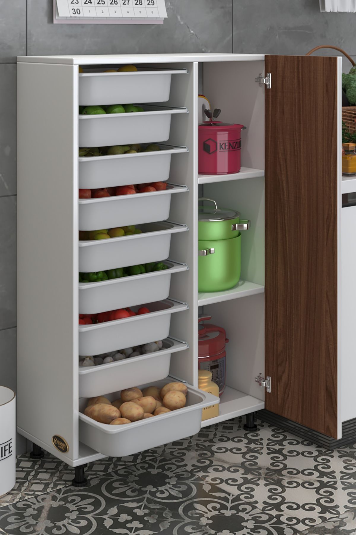 Kenzlife sepetli kapaklı mutfak dolabı eslem cvzbyz 122*075*32 erzak 9 sepetli